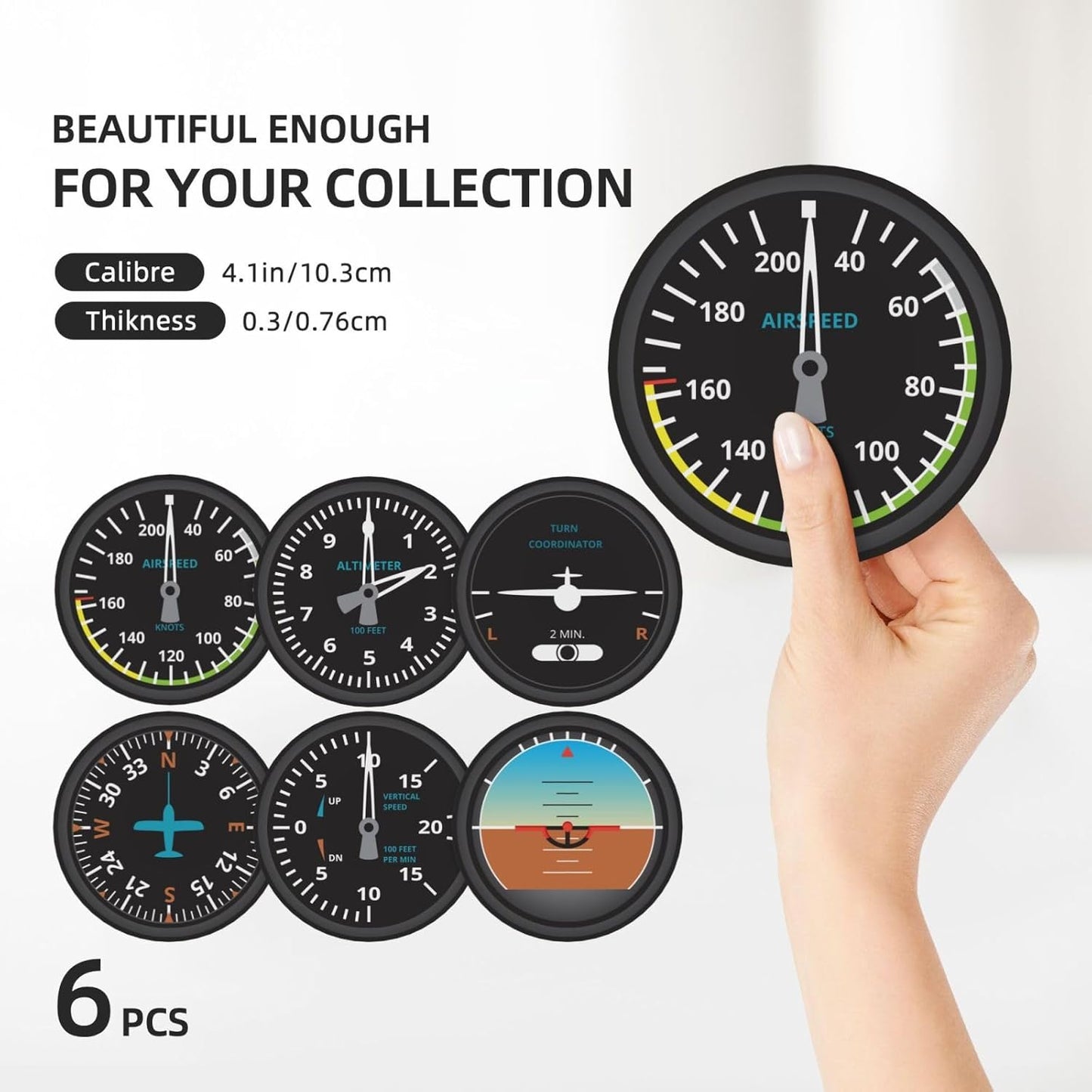 Aviation Absorbent Drink Coasters with Holder, Set of 6 Ceramic Coasters with Cork Base Pilot Gifts for Aviation Lovers