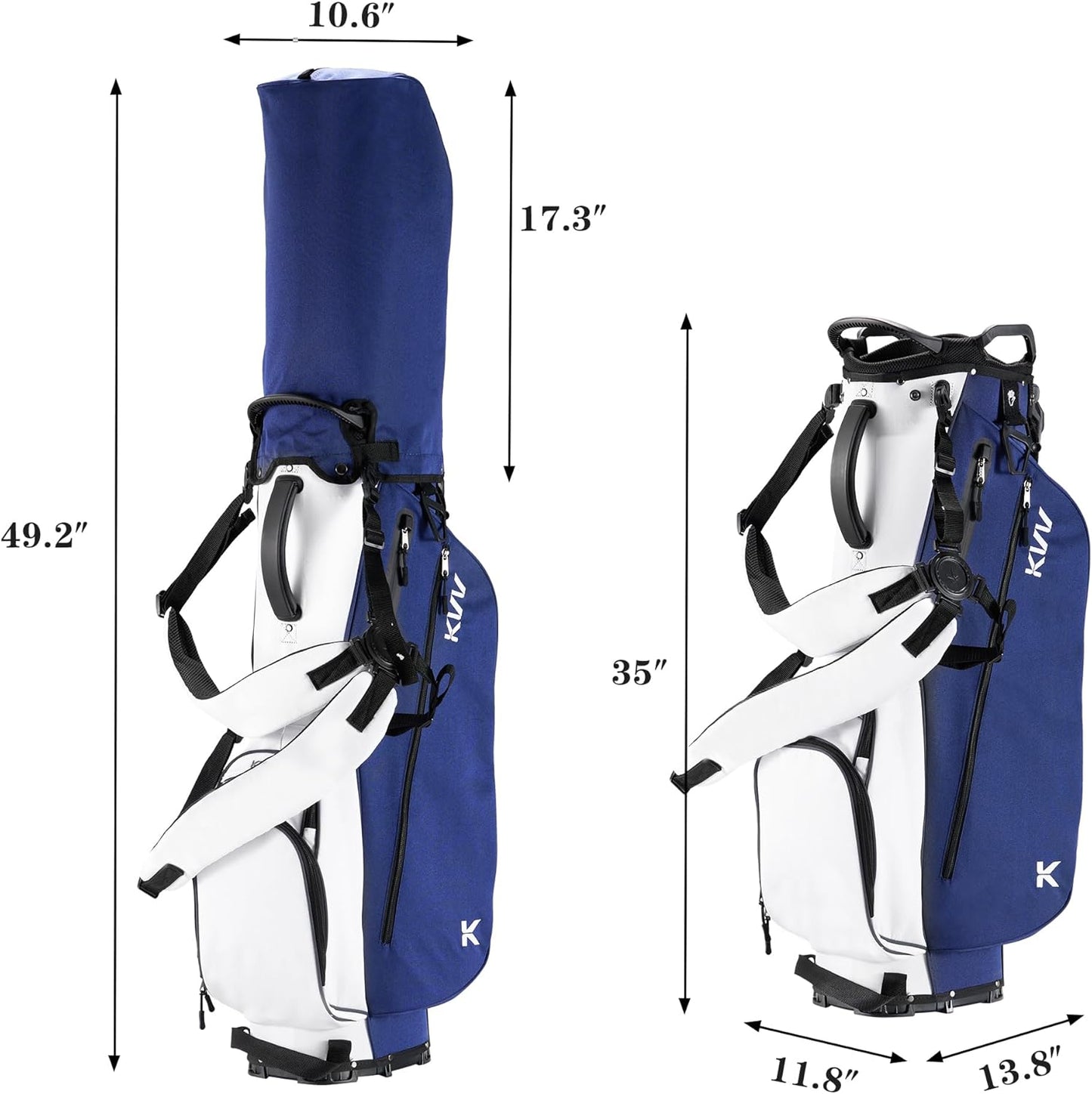 KVV Lightweight Golf Stand Bag with 7 Way Full-Length Dividers, 5 Zippered Pockets, Automatically Adjustable Dual Straps，Elegant Design