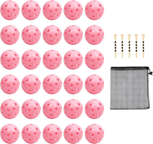 Plastic Golf Balls Practice Limited Flight Golf Training Ball Hollow Swing Practice Indoor Golf Balls with Mesh Drawstring Bag for Backyard Driving Range or Outdoor