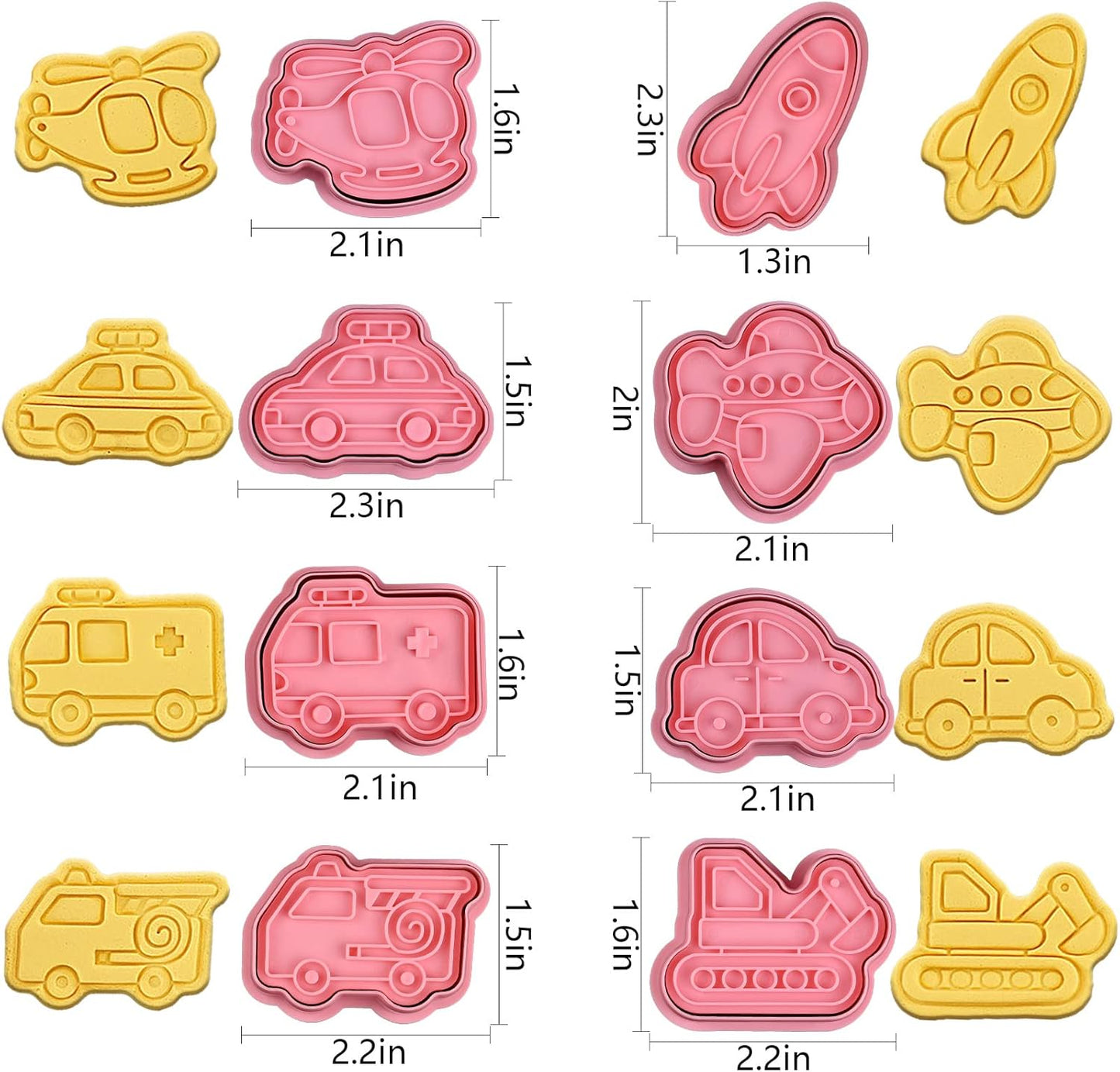 Transportation Vehicle Cookie Cutters With Plunger Stamper,8 Piece Transportation Theme Embossing Cutter For Fondant Biscuit Pastry Cheese Baking