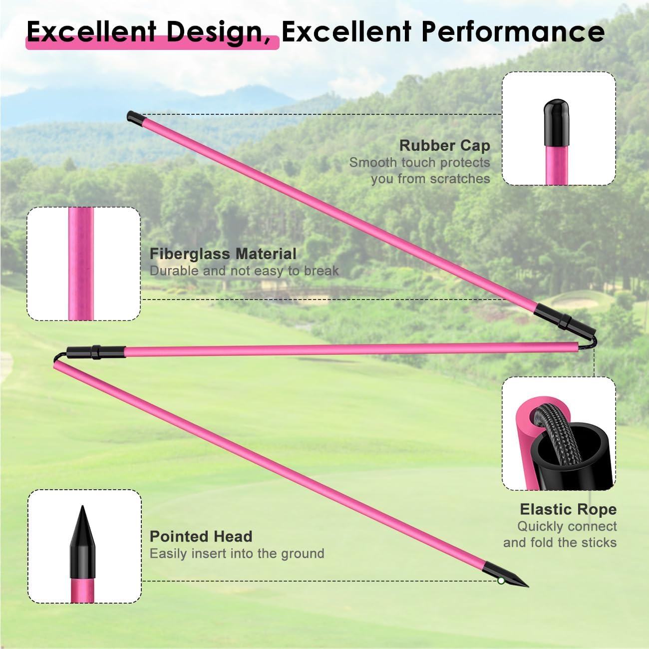 Rhino Valley Golf Alignment Sticks - 48" Collapsible Golf Practice Rods for Aiming, Putting, Full Swing Trainer, Posture Corrector with Clear Tube Case, Golf Training Equipment