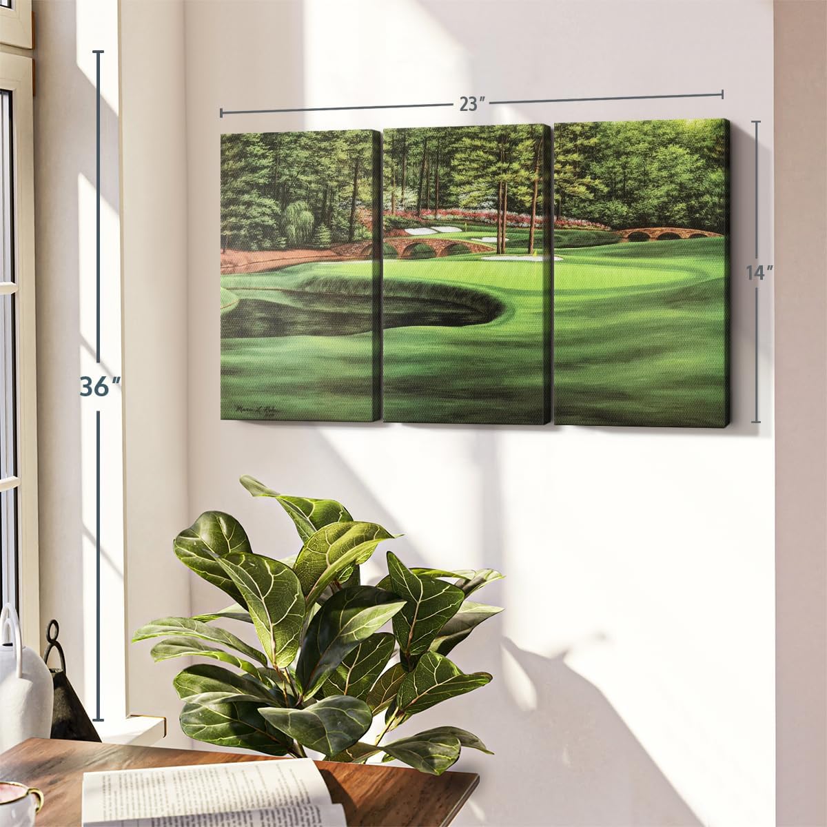ElephantStock Augusta National 11th Hole I Wall Art - Horizontal Canvas - 3-Piece Living Room Wall Decor - Painting Sports Canvas Print - Green and Brown Decor for Wall by Marci Rule - 23" X 14"