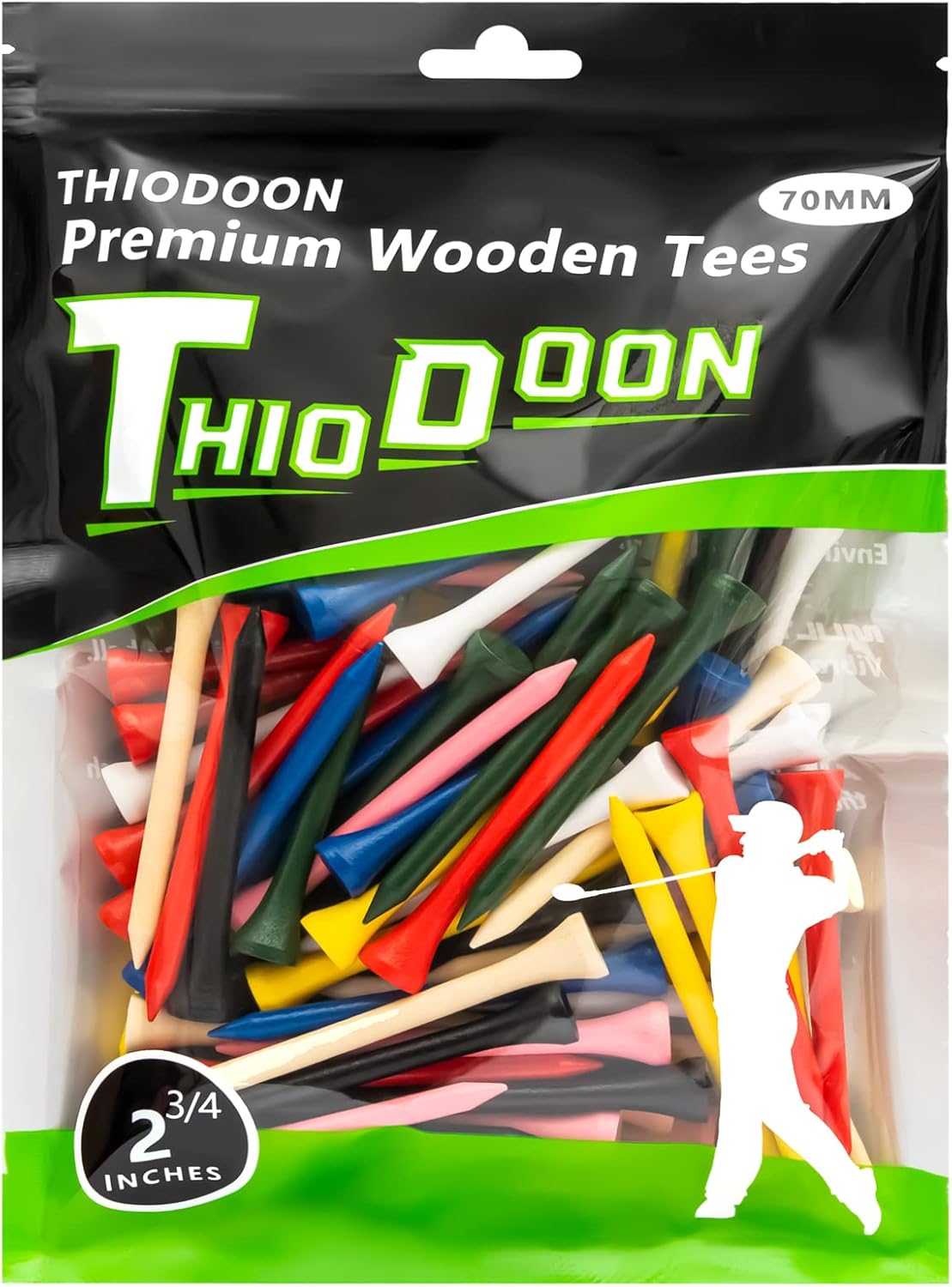 THIODOON Golf Tees Professional Natural Wood Golf Tees Pack of 100, Golfing Tees Multiple Colors Size 3-1/4 inch, 2-3/4 inch or 2-1/8 inch, Tall Golf Tees Bulk Reduce Side Spin and Friction