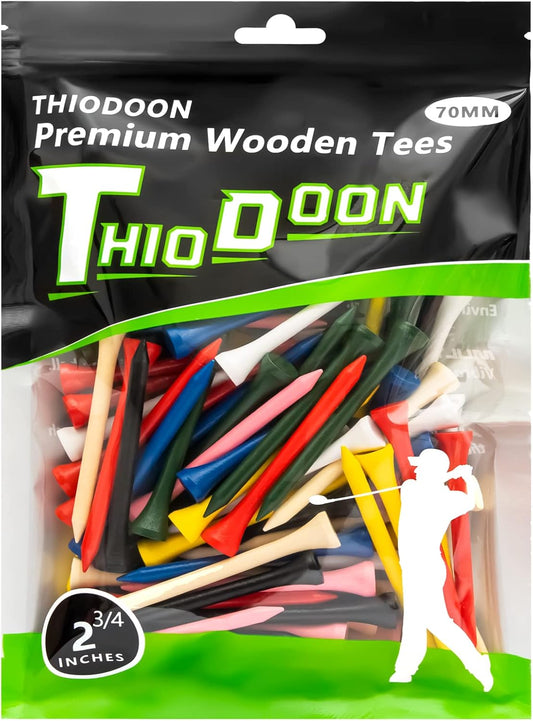 THIODOON Golf Tees Professional Natural Wood Golf Tees Pack of 100, Golfing Tees Multiple Colors Size 3-1/4 inch, 2-3/4 inch or 2-1/8 inch, Tall Golf Tees Bulk Reduce Side Spin and Friction