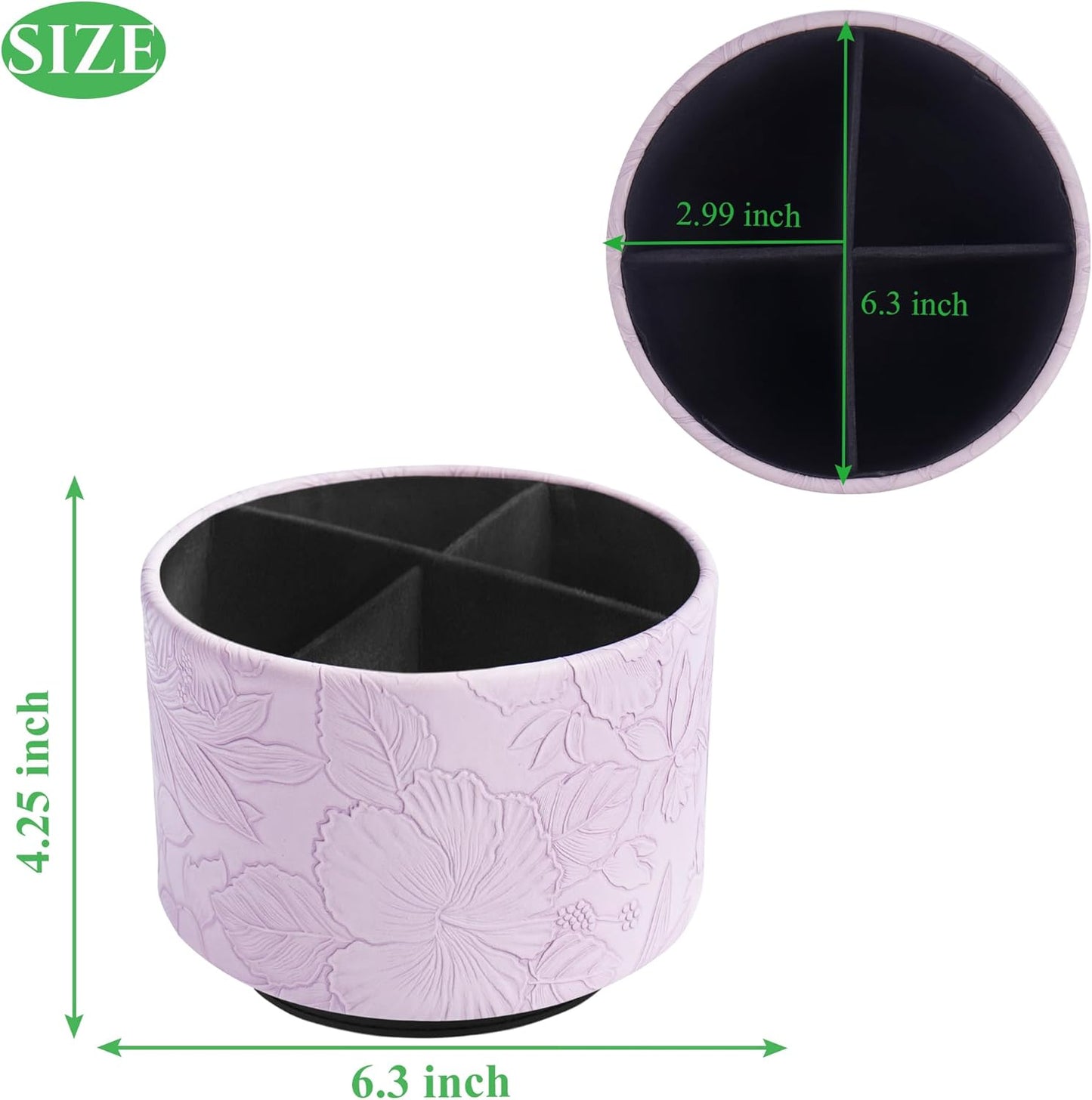 Hennaja Round Leather Art Supply Organizer,Remote Control Holder,360 Degree Spinning,Multi-Functional Pencil Holder,4 Compartments Desktop Stationary Organizer(1-Carved Purple)