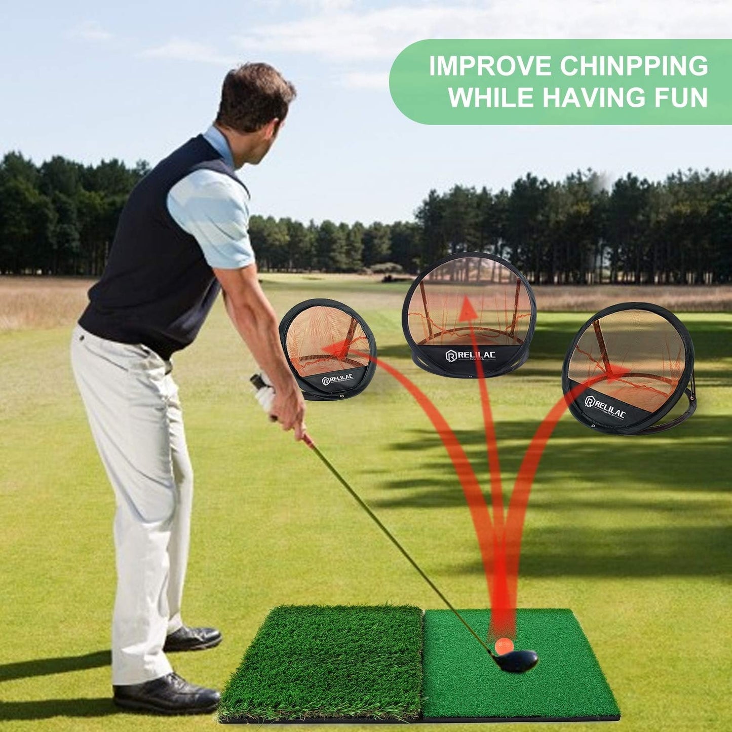 Pop Up Golf Chipping Practice Net Set - Indoor/Outdoor Golfing Target Accessories for Golf Practice - Improve Your Short Game - Gifts for Men, Dad, Mom, Husband, Women, Kid, Golfers