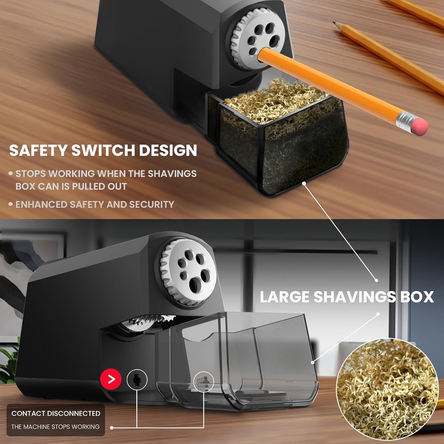 Heavy Duty Electric Pencil Sharpener – 6-Hole for 6-12mm Pencils, Auto Start/Stop, Fast 4s Sharpening, Zinc Alloy Blade, 10,000+ Sharpenings – Ideal for Classroom, Office & Art Use