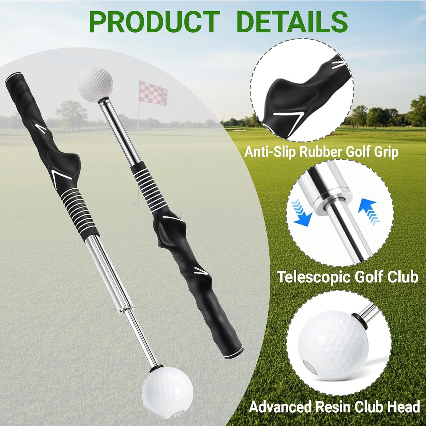 Golf Swing Training Aid , Retractable Golf Training Aid for Right Handed - Golf Swing Trainer with Click Feedback , Ideal for Beginners, Power Training ,Indoor & Outdoor Practice (Correcting Arm Band)