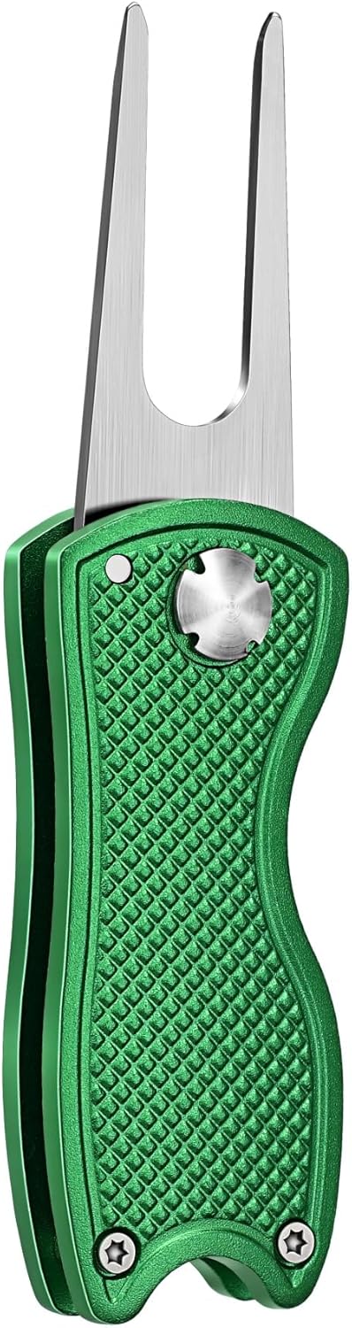 Mile High Life Golf Divot Repair Tool, All Metal Foldable Divot Tool with Pop-up Button & Magnetic Ball Marker, 2-6 Pack