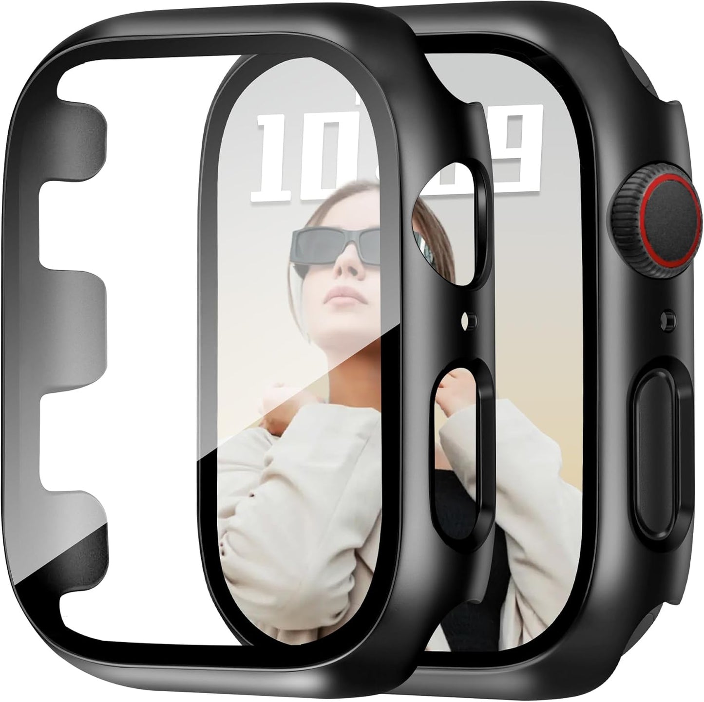 JR.DM 42mm 2 Pack Hard PC Case with HD Tempered Glass Screen Protector for Apple Watch Series 3/2/1, Slim Guard Bumper Full Coverage Protective Anti-Scratch Face Cover for iWatch, Black+ Black