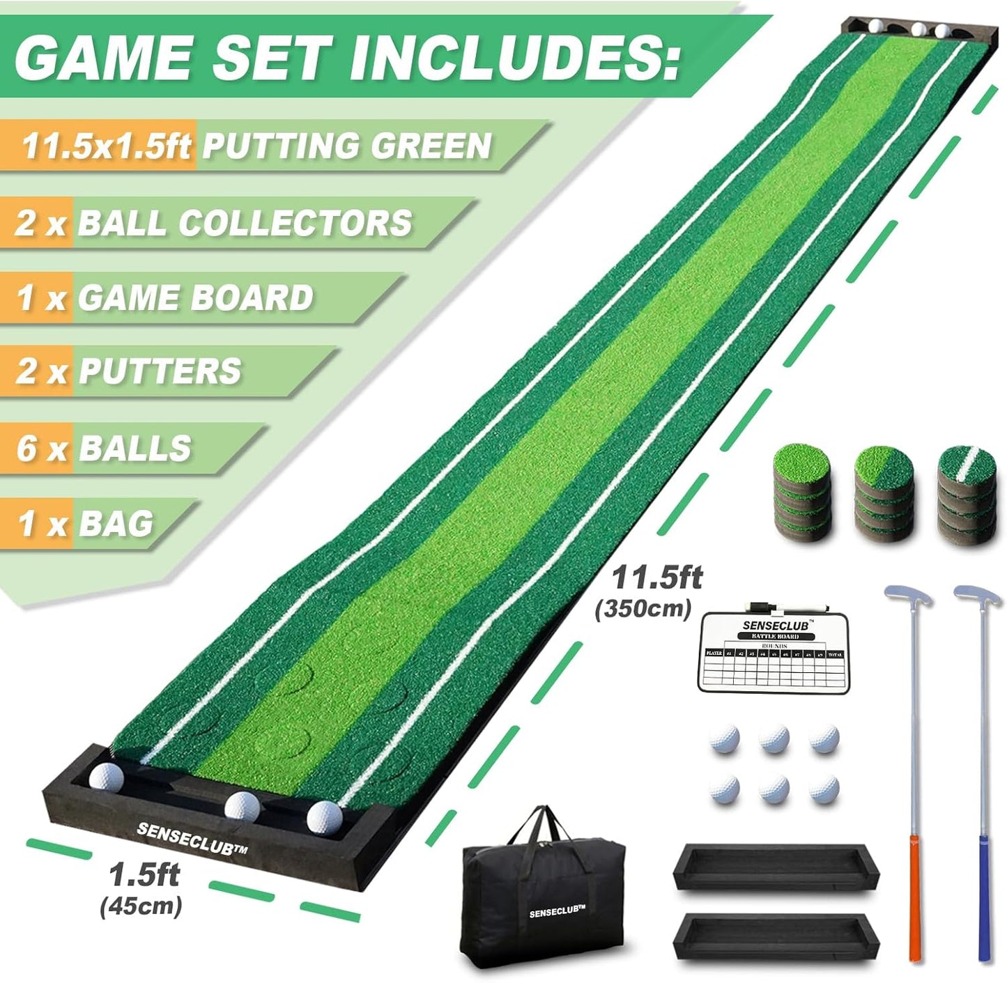 SENSECLUB Indoor Putting Green, Foldable Putting Mat Golf Game Set, Golf Gifts for Men with Ball-Collect System