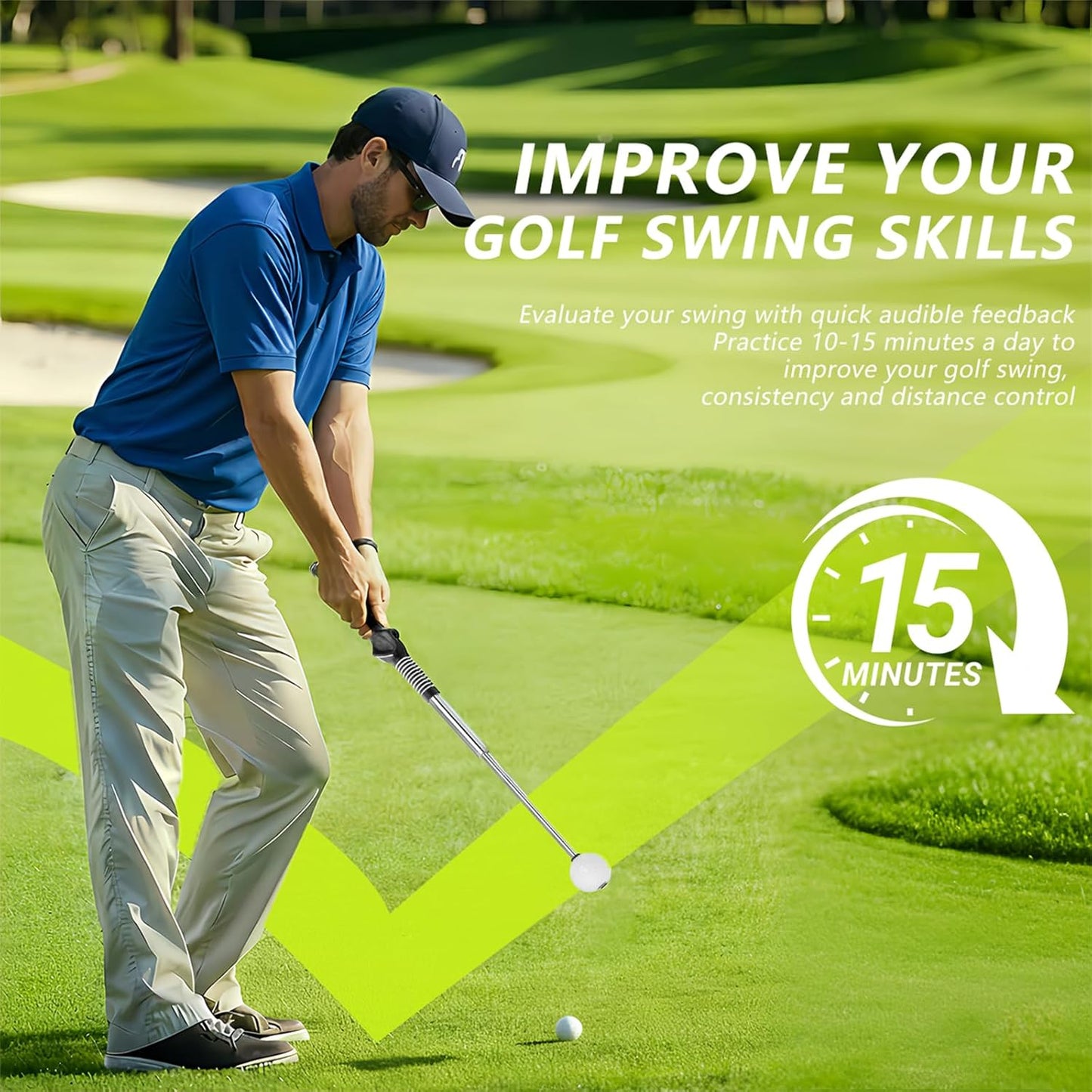 Retractable Golf Swing Training Aid, Portable Golf Grip Trainer & Golf Swing Trainer, Right-Handed Click Stick Golf Trainer for Warm up and Practice Chipping Hitting, Indoor & Outdoor Use