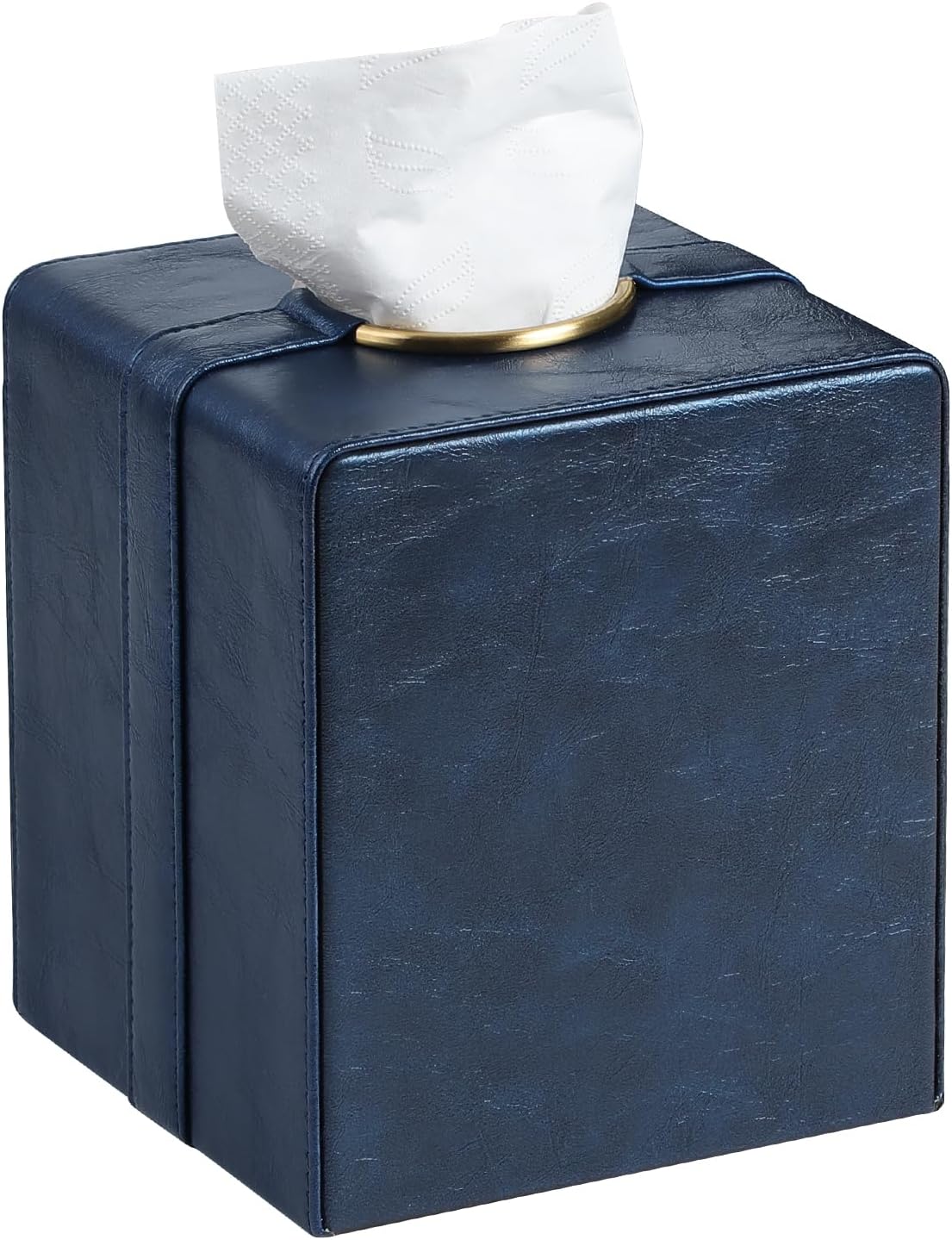 Luxury Square Tissue Box Cover, PU Leather Tissue Box Holder with Magnetic Closure and Gold Decorative Grommets for Bathroom Bedroom, Decorative Elegant Cube Tissue Holder (Blue)