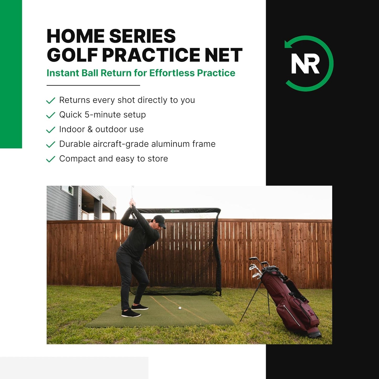 The Net Return Home/Pro Series Golf Net, Multi-Sport, 7x7 ft – 8x7.5 ft, Auto Ball Return, Portable for Indoor/Outdoor