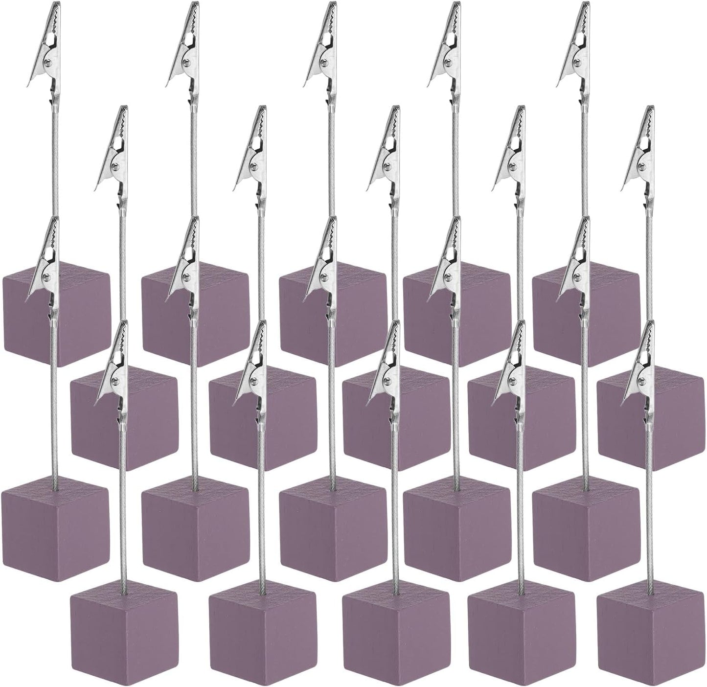 PATIKIL Place Card Holder, 20Pcs Memo Clip Holder Stand with Alligator Clasp Table Number Holders Wooden Base for Pictures Note Card Paper, Dark Purple