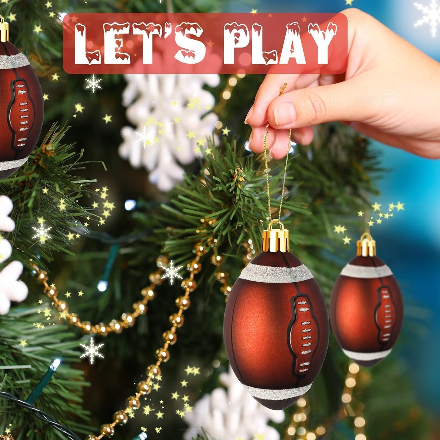 Leitee 12 Pcs Christmas Plastic Football 2.36 Inch Xmas Tree Ornaments with Hanging Loop Sports Theme Decorative Hanging Ornaments for Holiday Party Christmas Tree Home