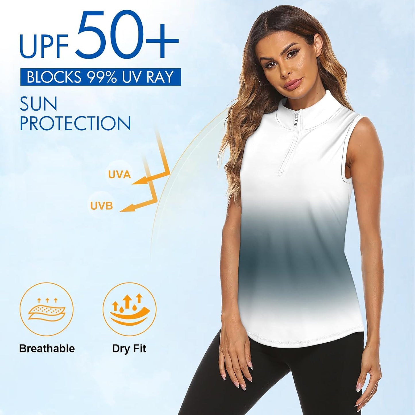 Koscacy Women's Sleeveless Golf Tennis Polo Shirts Zip Up Dry Fit Workout Tank Tops Athletic Shirt