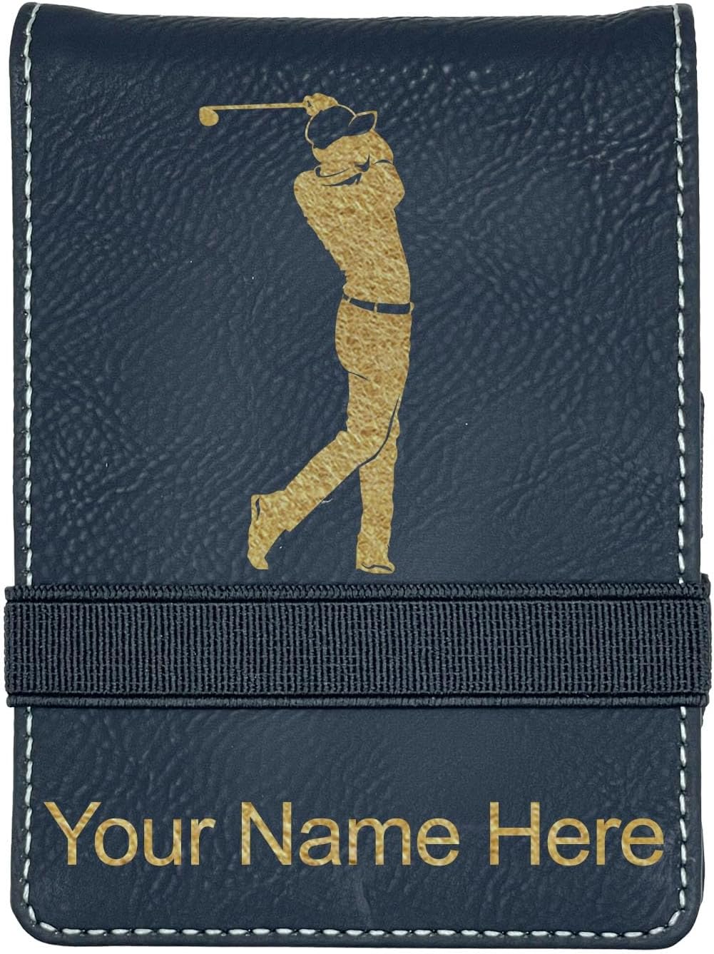LaserGram Mini Padfolio with Notepad and Pen, Golfer Golfing, Personalized Engraving Included (Black with Gold)