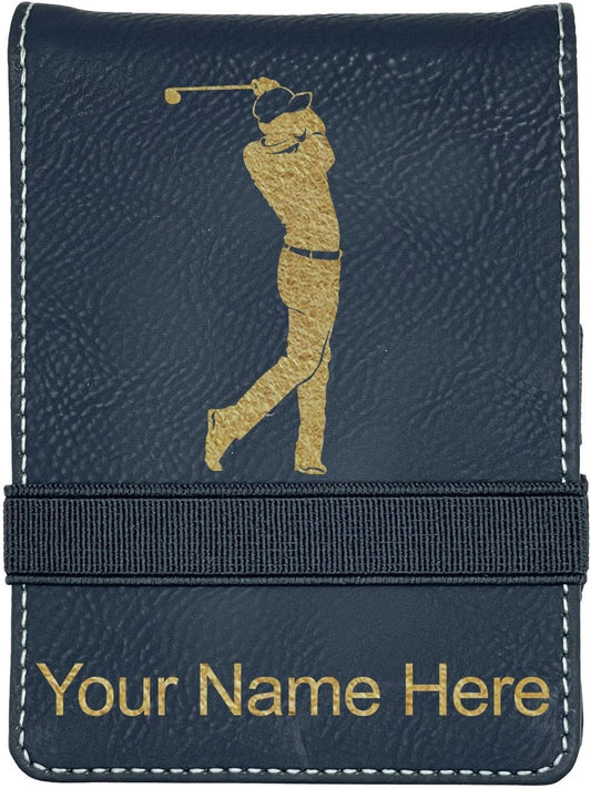 LaserGram Mini Padfolio with Notepad and Pen, Golfer Golfing, Personalized Engraving Included (Black with Gold)