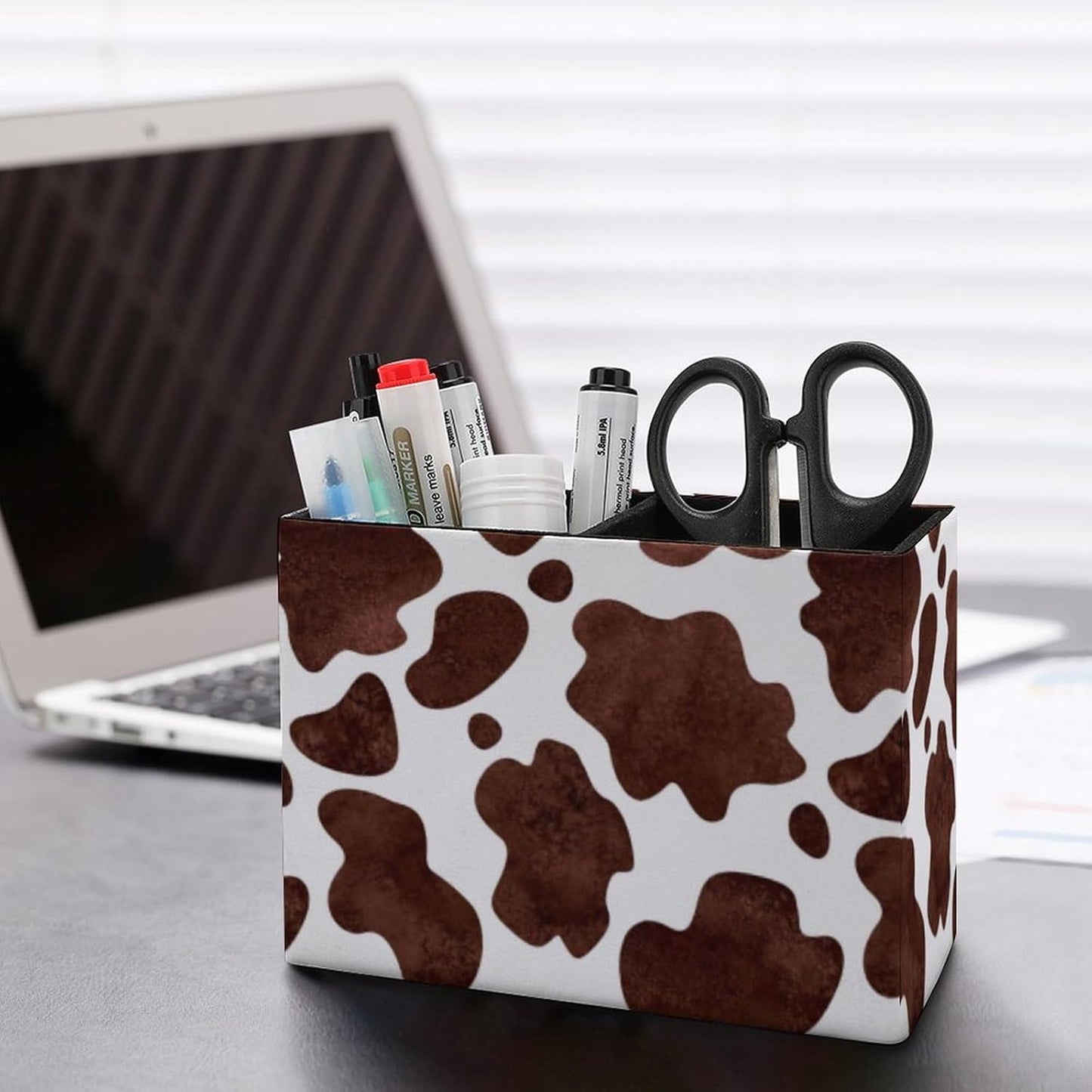 Pen Holder, Pencil Holder for Desk Organizer, Animal Print Cow Skin PU Leather Pencil Cups Desktop Stationery Storage Makeup Brush Holder Pen Organizer for Office Home