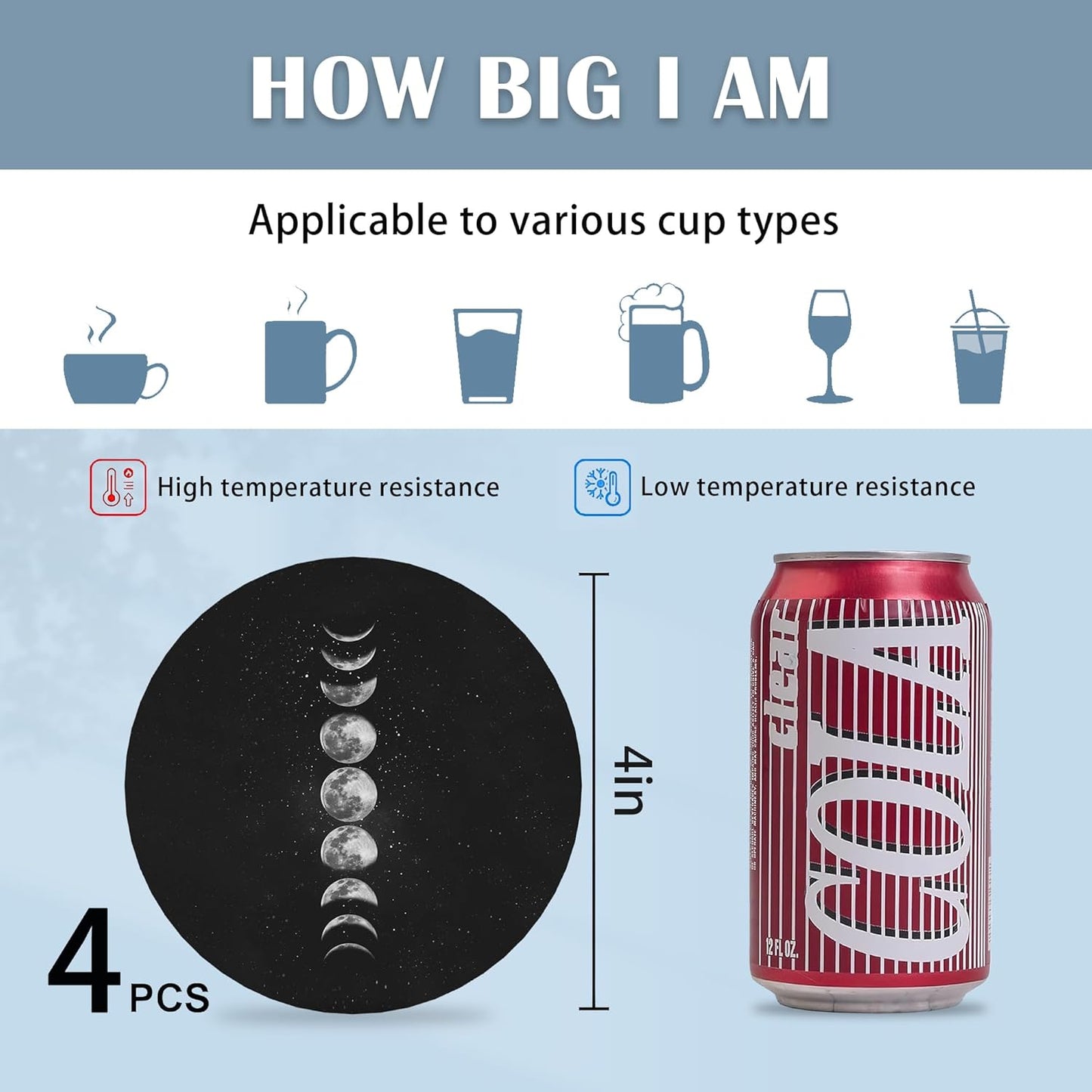 Coasters for Drinks,Set of 4 Absorbent Coasters,Moon Phases Ceramic Coasters with Cork Base,Cup Coaster for Coffee Table Protection,Gifts for Housewarming Birthday - Home and Dining Room Decor