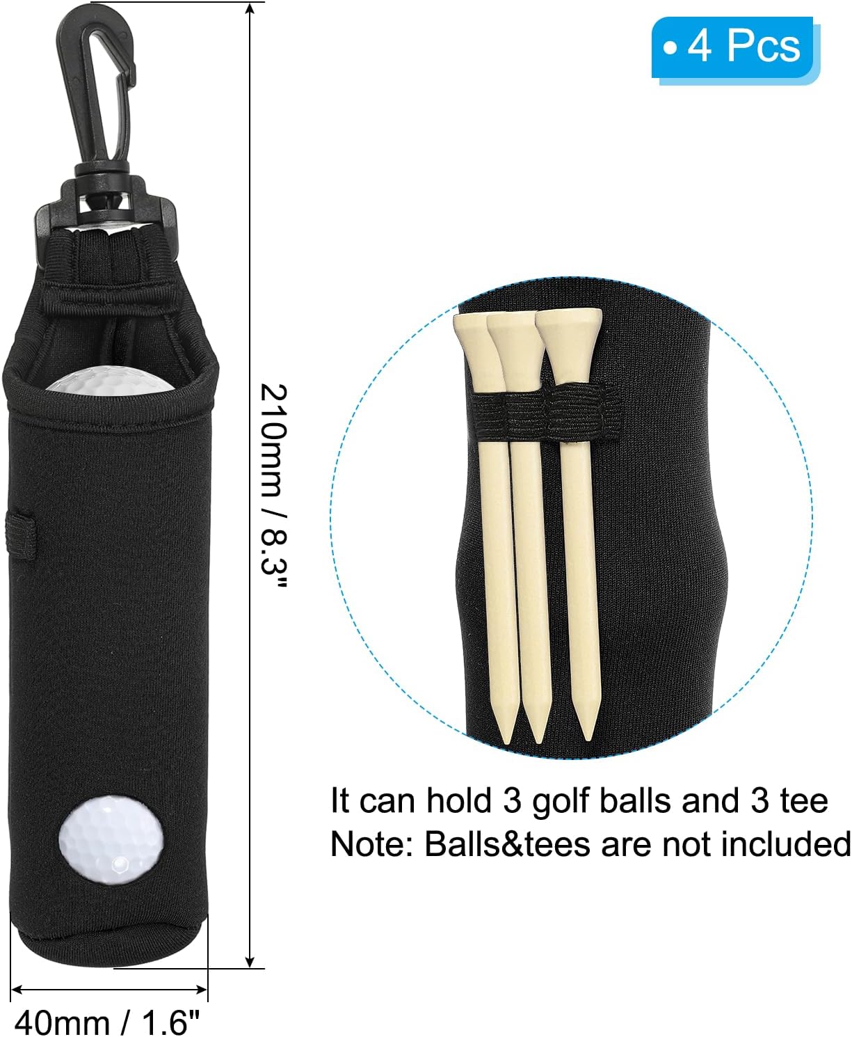 PATIKIL Golf Ball Carry Bag Golf Tee Holder Pouch Portable Neoprene Golf Ball Holder with Clip for Men and Women