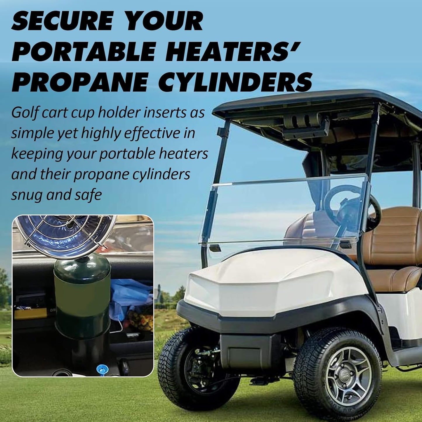 TonGass (2-Pack, 16.4 oz, Black & Green) Universal Fit Golf Cart Cup Holder Insert Drink Holder Compatible with EZGO Yamaha Club Car, Portable Propane Heater Golf Cart Accessories