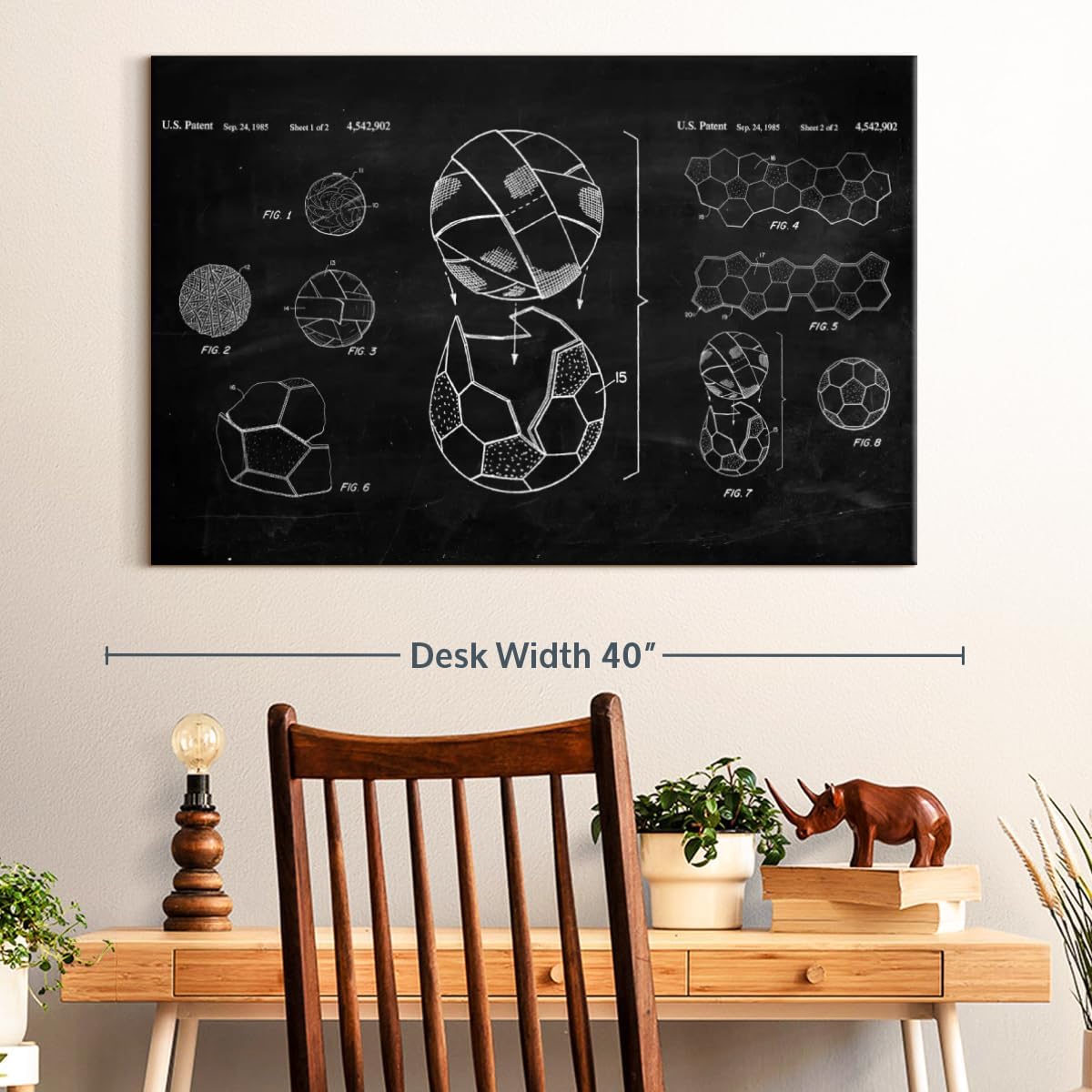 ElephantStock Soccer Ball BW Patent Canvas - 1 Panel Sports Patent Wall Art Decor - Sports Decorations for Boys Room - Wall Art and Office Decor - 36" X 24"