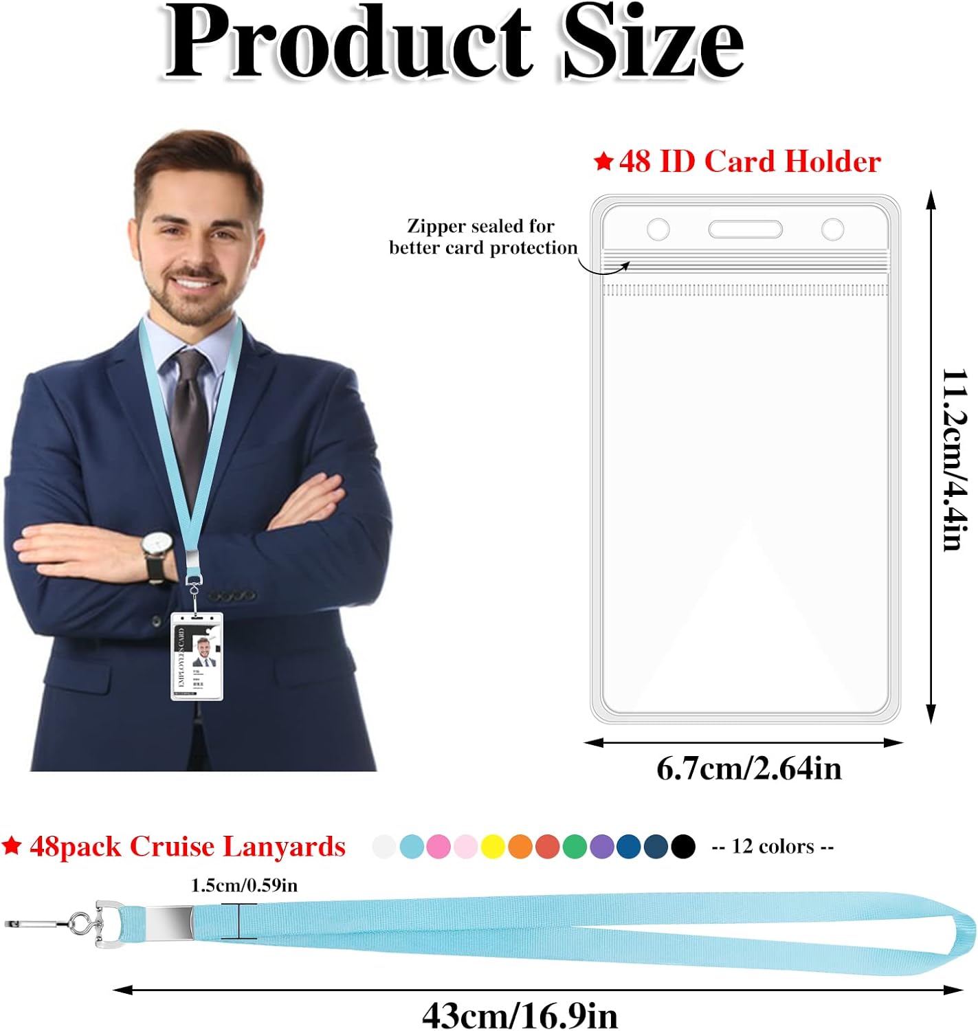 48 Pack Lanyards for ID Badges Cruise Lanyard for Ship Cards with Waterproof ID Badge Holder Cruise Essentials 2025 (12 Colors)