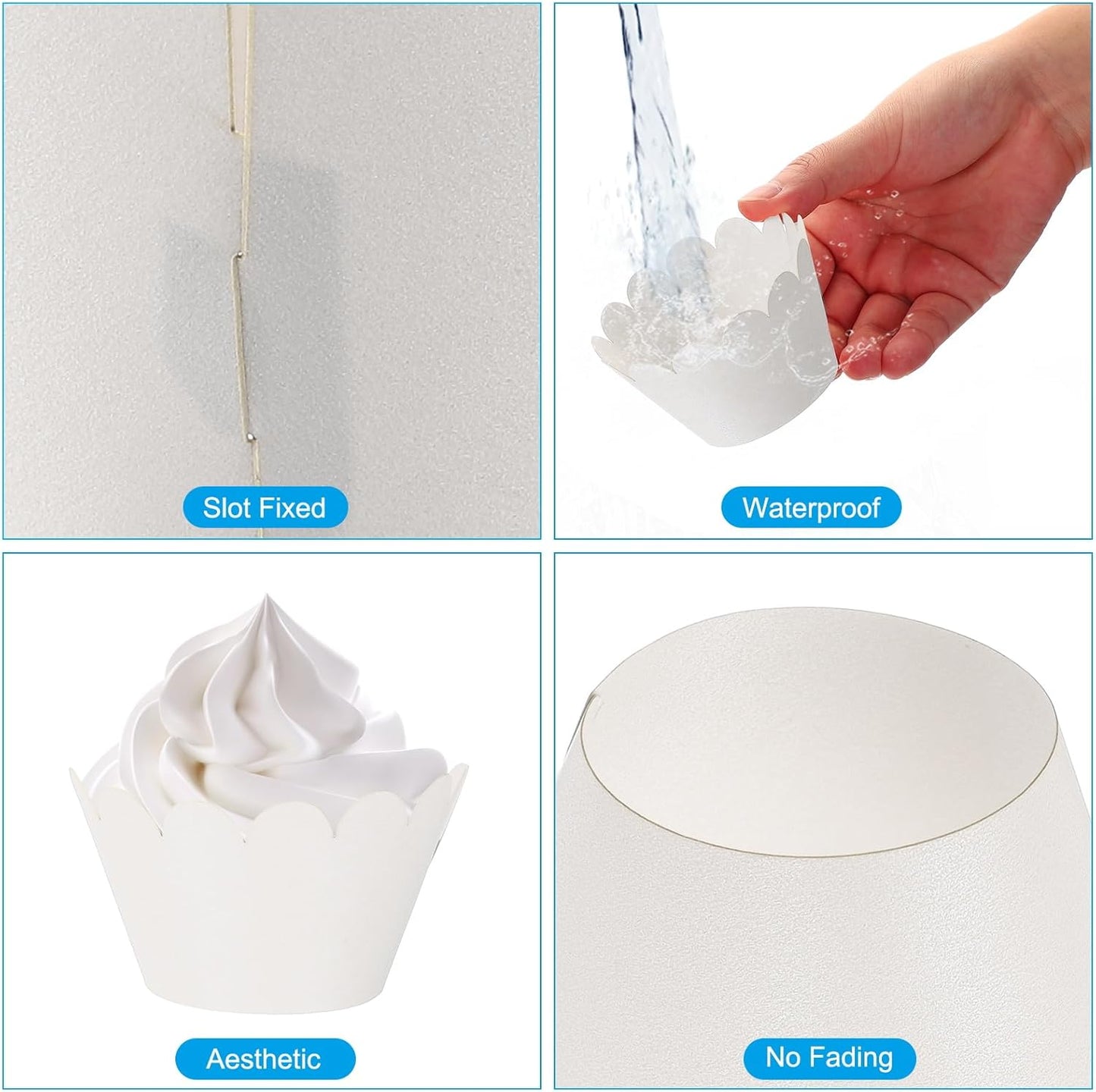 PATIKIL Cupcake Wrappers Paper, 50 Pack Baking Cups Standard Wave Decoration for Anniversary Birthday Weddings Parties, White