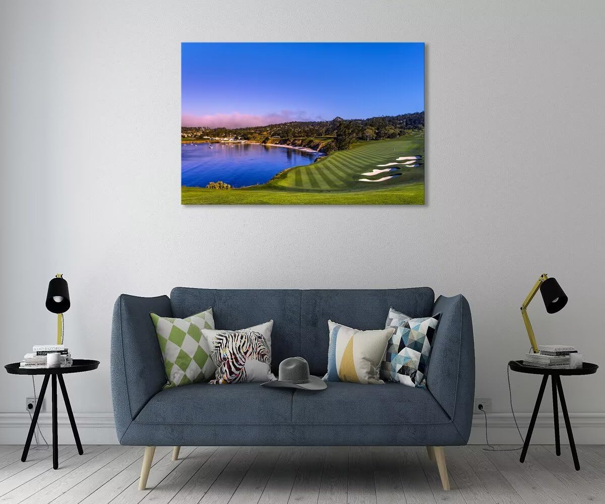 Pebble Beach Golf Course Wall Art Picture for Office USA Monterey California Golf Club Wall Decor for Living Room Bedroom Bathroom Home Decorations Canvas Prints Framed Ready to Hang(12''H x 16''W)