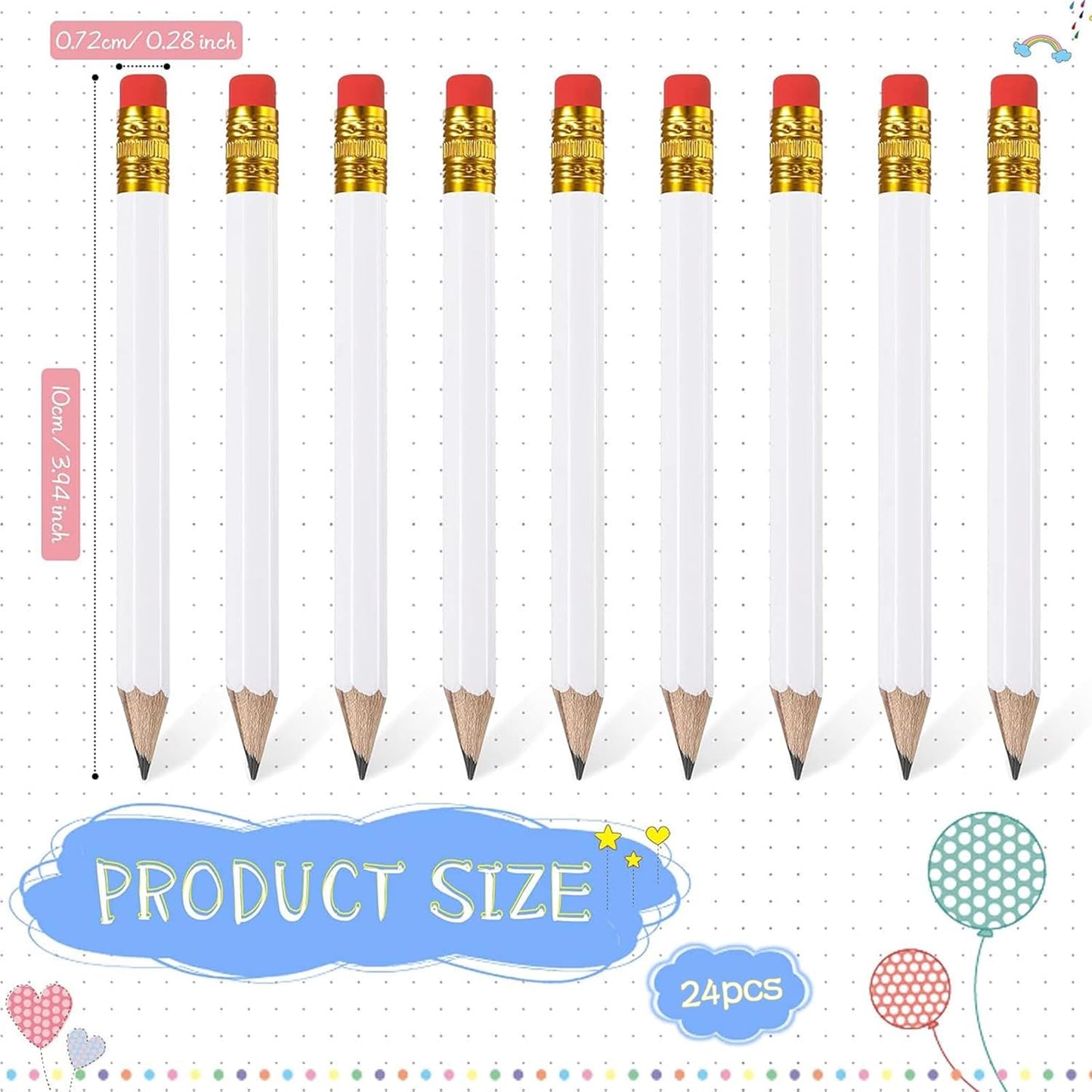 Zonon 24 Pcs White Golf Pencils with Erasers Mini Small Pencil Baby Shower Favors Bulk Hexagon Wooden Sharpened Half Graphite 2B for Golf Event, Bridal Shower, Party Game, School, Company, Pew, Pocket