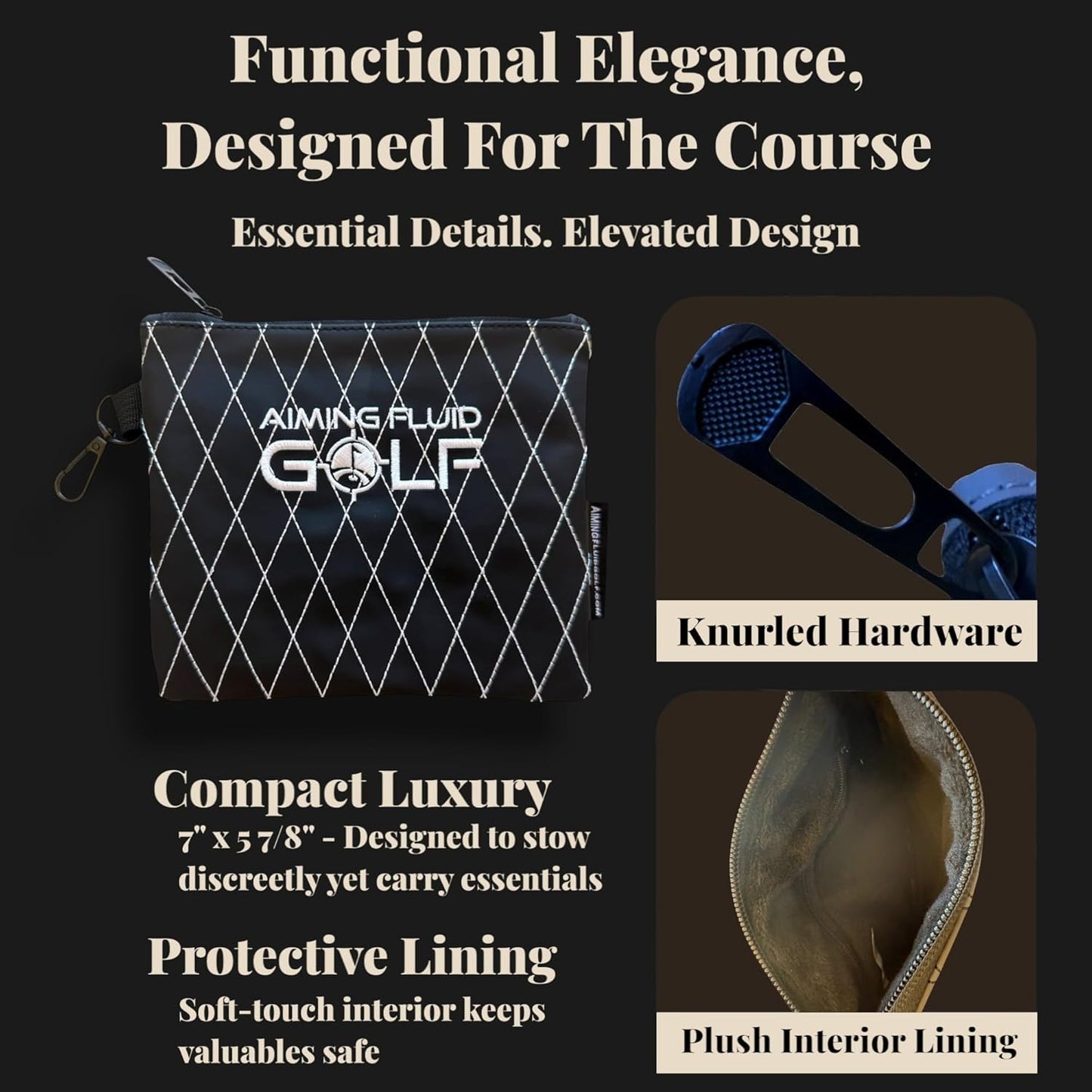 Premium Leather Golf/Travel Valuables Pouch – Luxury Zippered Utility Bag I Diamond Stitching I 360° Swivel Clip I Soft Interior for Golf Accessories & Travel Essentials (Black)