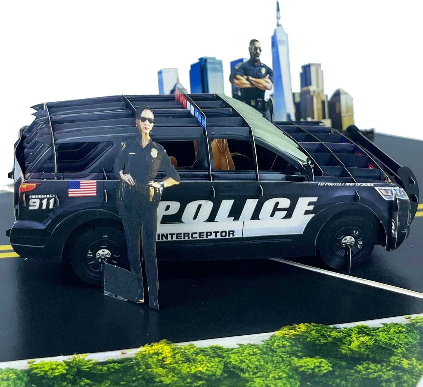 3D Police Car Popup Card - Handmade Law Enforcement Paper Art for Birthday, Anniversary, Christmas, Father’s Day - Greeting Card Gift for Him, Her, Dad, Son, Husband, Wife, Police Officer