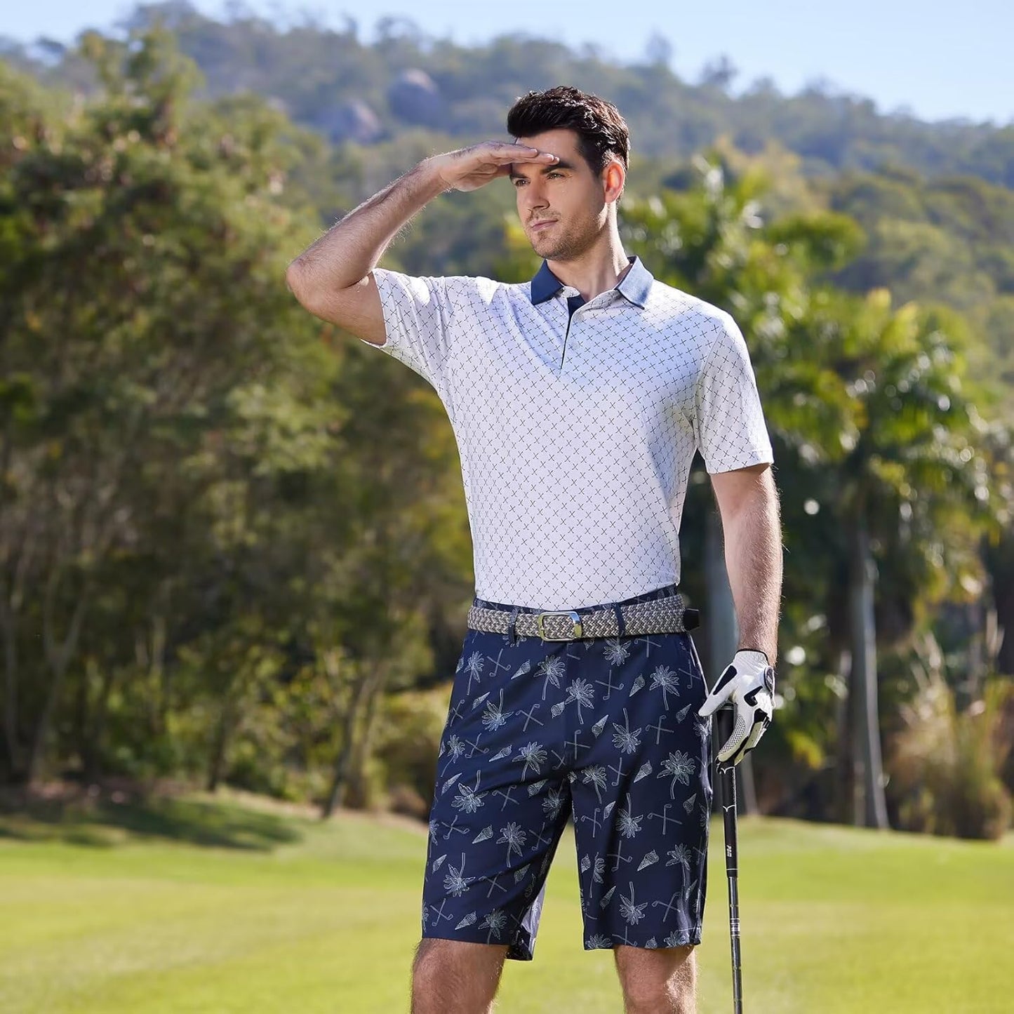 Golf Shirts for Men Dry Fit Short Sleeve Print Performance Moisture Wicking Polo Shirt