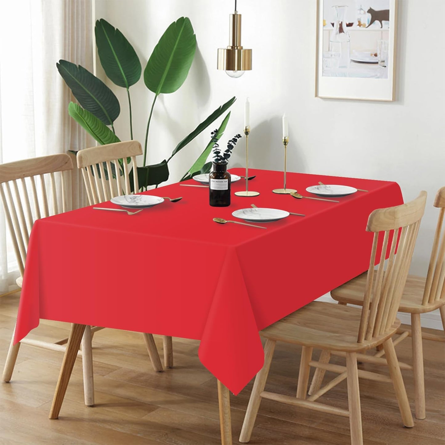 QIKSION Plastic Table Cloth Disposable 12 Pack, 54 x 108 Inch Tablecloths for Rectangle Tables, Red Plastic Table Cover