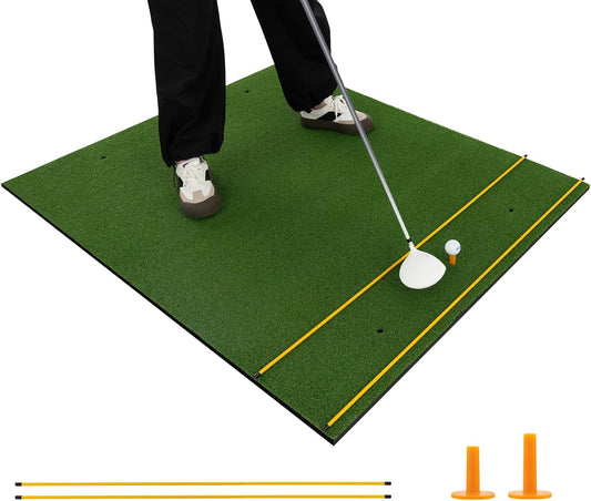Tangkula Golf Hitting Mat, Artificial Turf Mat for Indoor/Outdoor Golf Practice Includes 2 Rubber Tees & 2 Alignment Sticks, Golf Training Mat for Home Backyard Garage