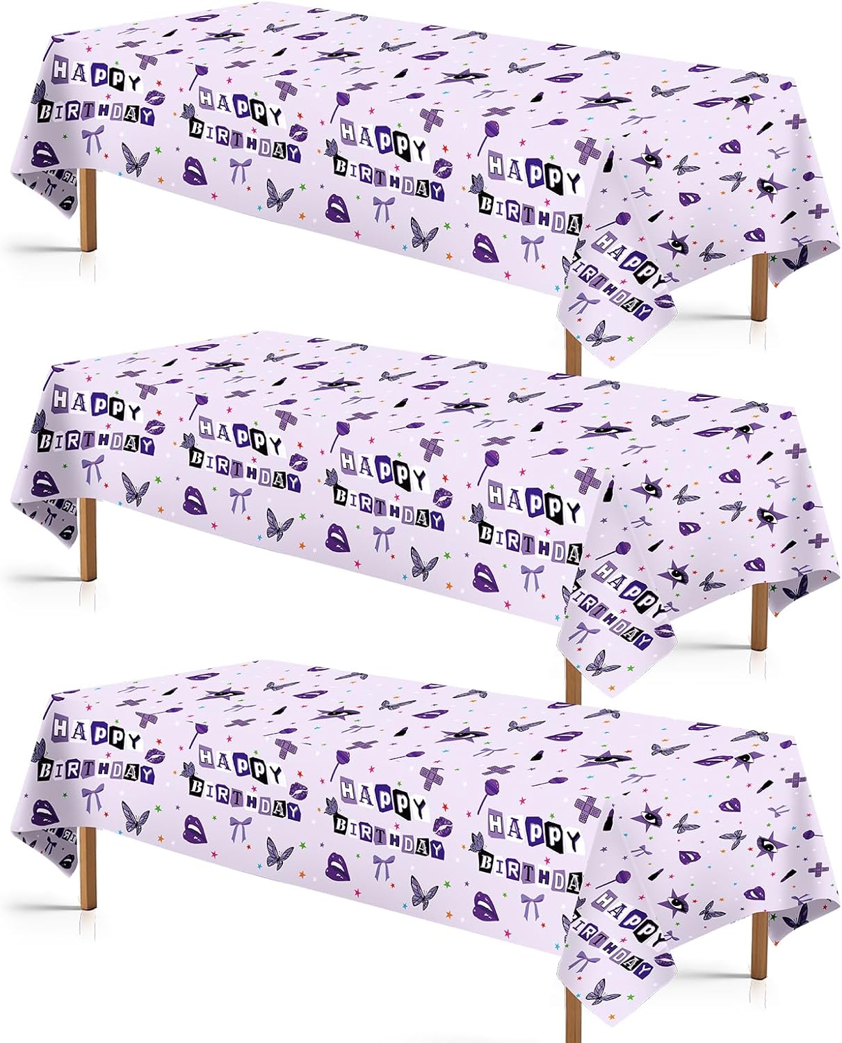 Grencian 3Pcs Purple Pop Music Tablecloth Table Cover Plastic Rectangle Table Cloth Music Theme Party Decorations for Girls Vocalist Tour Concert Fans Gathering Party Supplies 54" x 108"