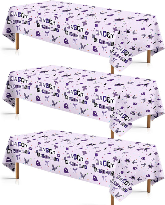 Grencian 3Pcs Purple Pop Music Tablecloth Table Cover Plastic Rectangle Table Cloth Music Theme Party Decorations for Girls Vocalist Tour Concert Fans Gathering Party Supplies 54" x 108"