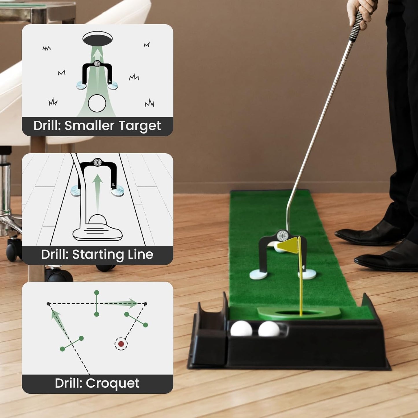 FINGER TEN Golf Putting Gates 3 Gate Sizes S M L(2''/ 2.36''/ 2.76'') with Protective Pouch Putting Training Aids, Game Gift for Home Green Outdoor Indoor Use (3 Putting Gate)