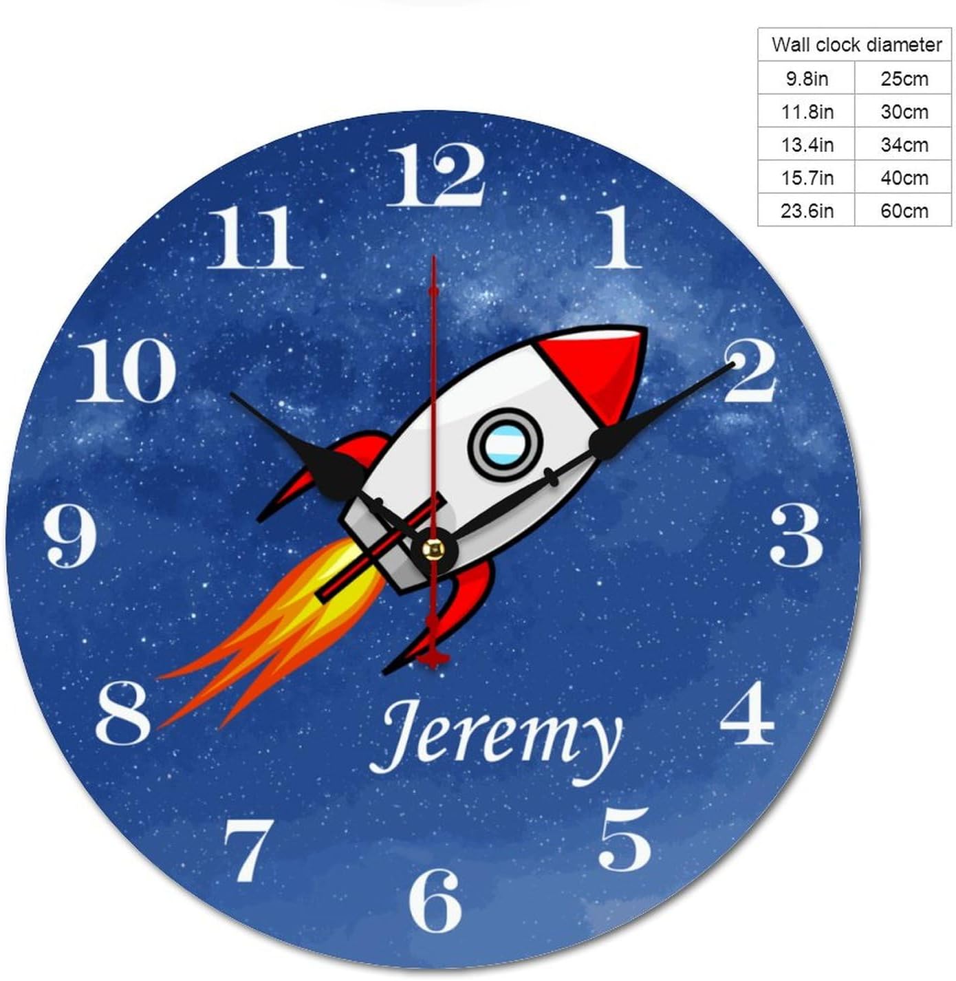 Personalized Rocket Kids Name Wood Wall Clocks Rustic Battery Operated 12 inch Non Ticking Educational Wall Clock for Kids Rooms Boys Girls,Nursery Wall Clock,Custom Kids Clock with Name