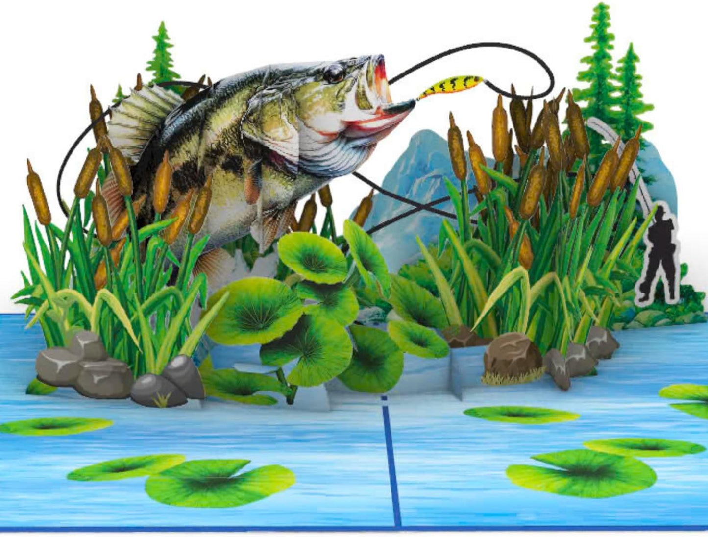 HEARTAGS- Pop Up Birthday Card for Men, Fishing Birthday Card For Dad, Husband, Brother, Son, Grandpa, 3D Fishing Popup Greeting Cards, Size 6x8 inches Includes Message Note and Envelop
