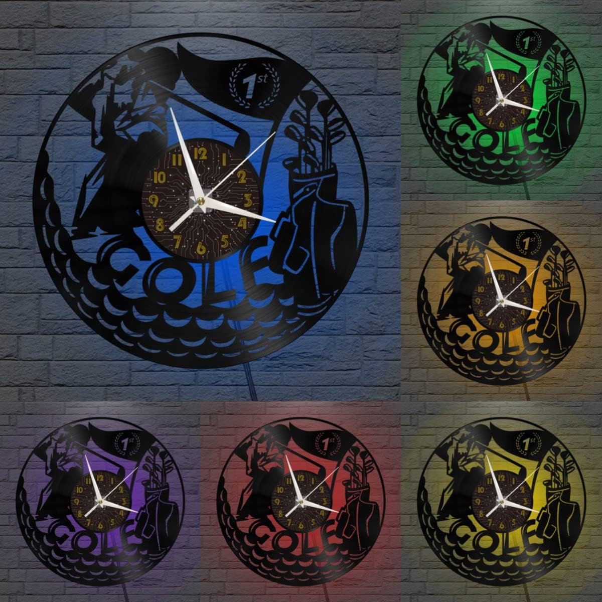 Generic Golf Decoration Vinyl Wall Clock, Vinyl Record Clock Wall Art Silent & Non-Ticking(12 inchs C-LED), Brown