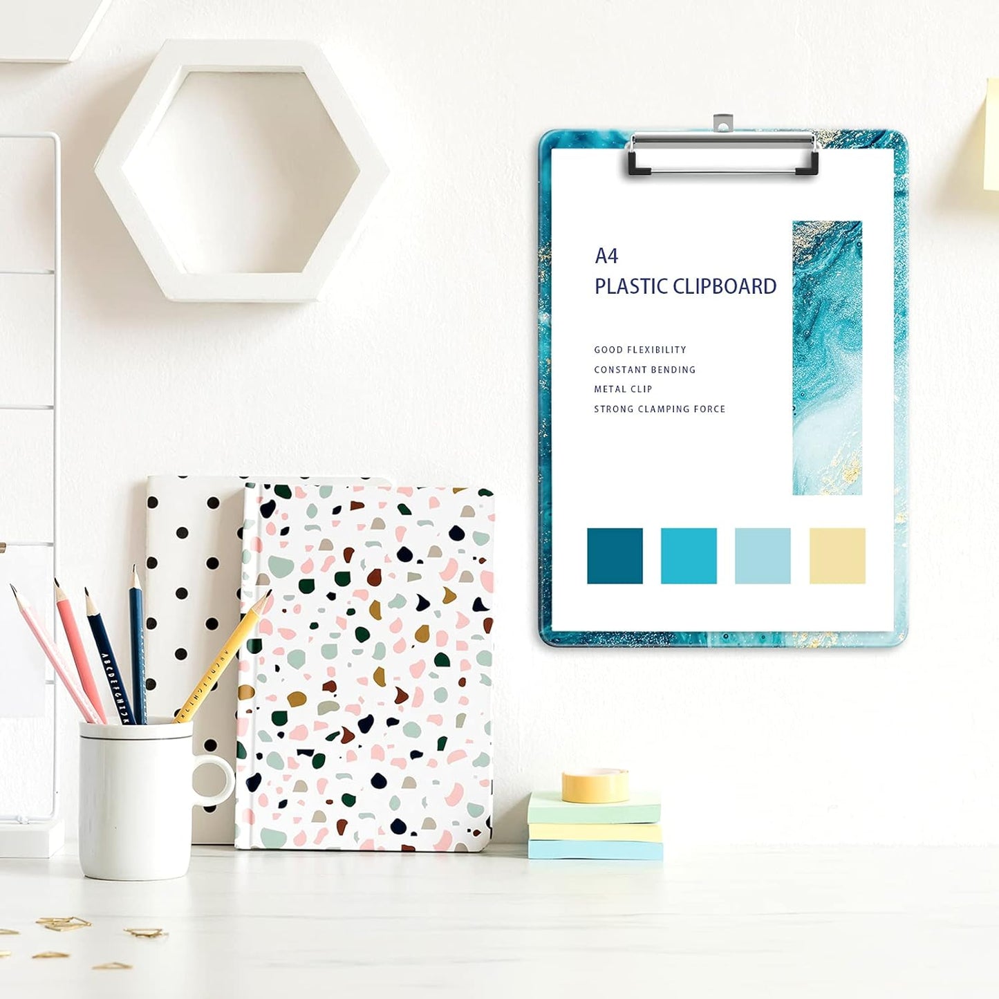 Plastic A4 Clipboards, Cute Clip Board Stardard Letter Size 9 x 12.5 in, Office Decorative for Students Women Men and Kids, Ripple