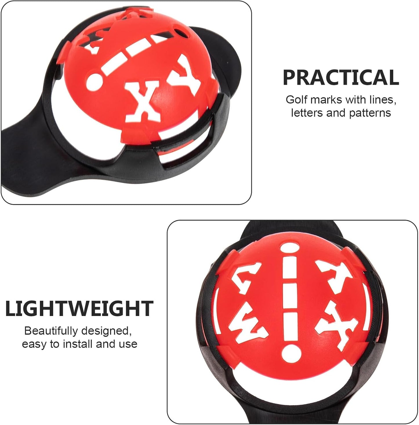 Kisangel Golf Ball Marking with Letter and Pattern Stencils Abs Golf Accessories for Accurate Line Drawing Front and Back Use Alignment Tool for Golfers Black Red