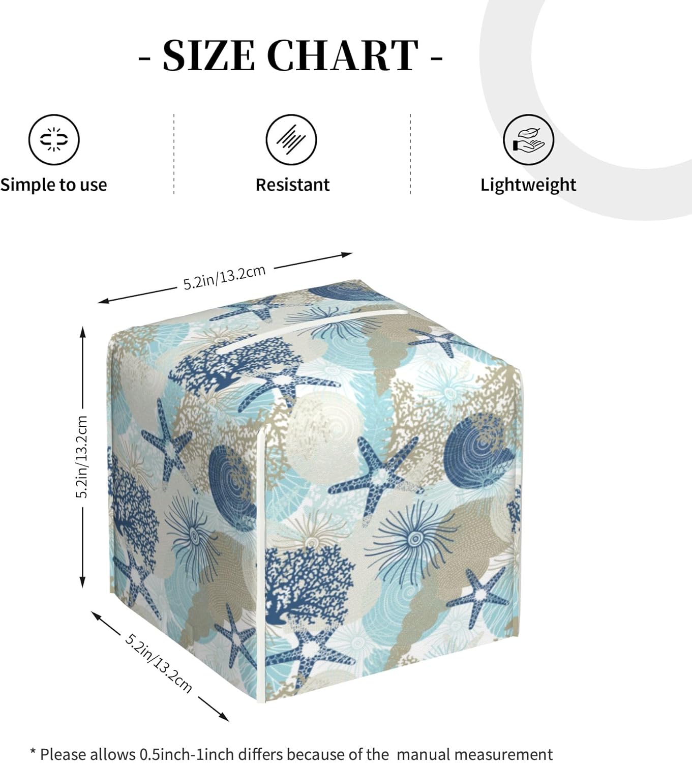 Tissue Box Holder Corals and Seashells Tissue Box Cover Square Leather Tissue Holder Organizer Portable Decorative Facial Paper Case for Home Office Bathroom Vanity Countertop