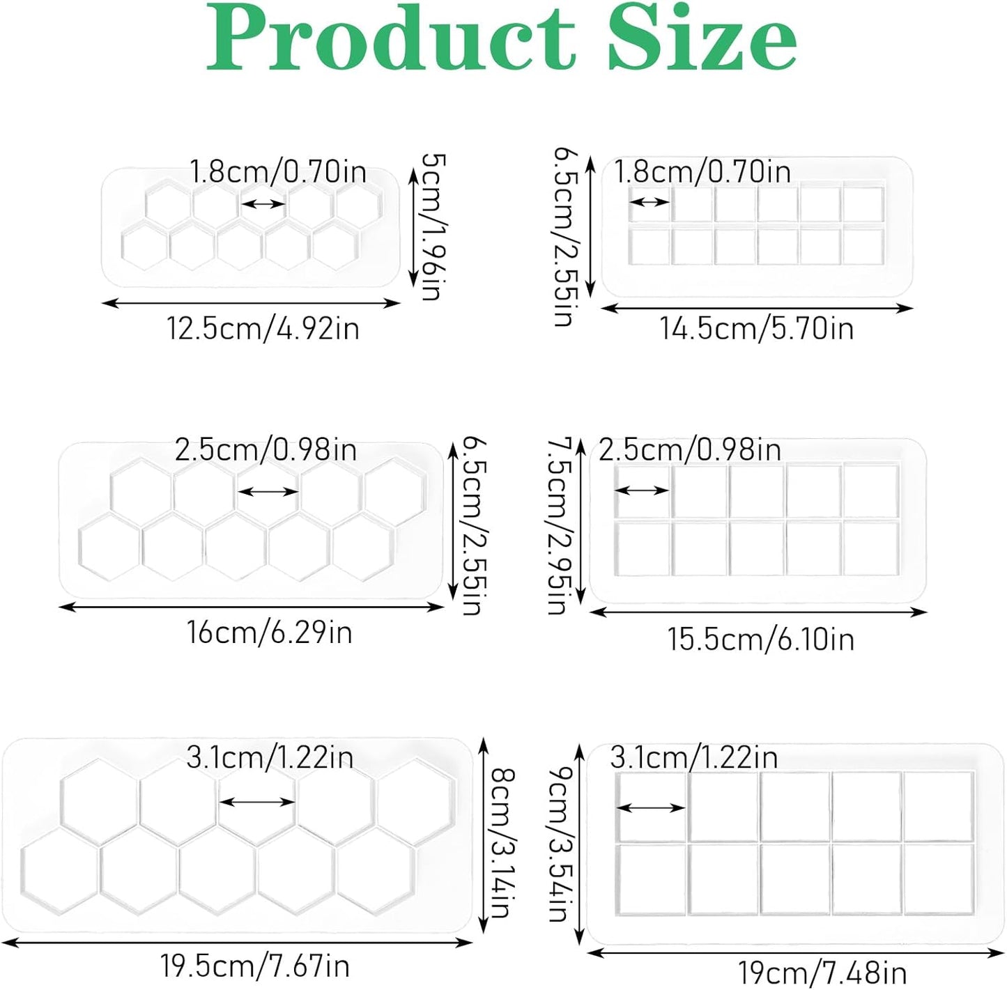 6PCS Hexagon and Square Cookie Cutters, 6 Size Square Football Cake Fondant Cutter, Hexagon Soccer Cookie Cutter, Geometric Multipurpose Cutters for Fondant Biscuit Cake DIY Decorative Moldings