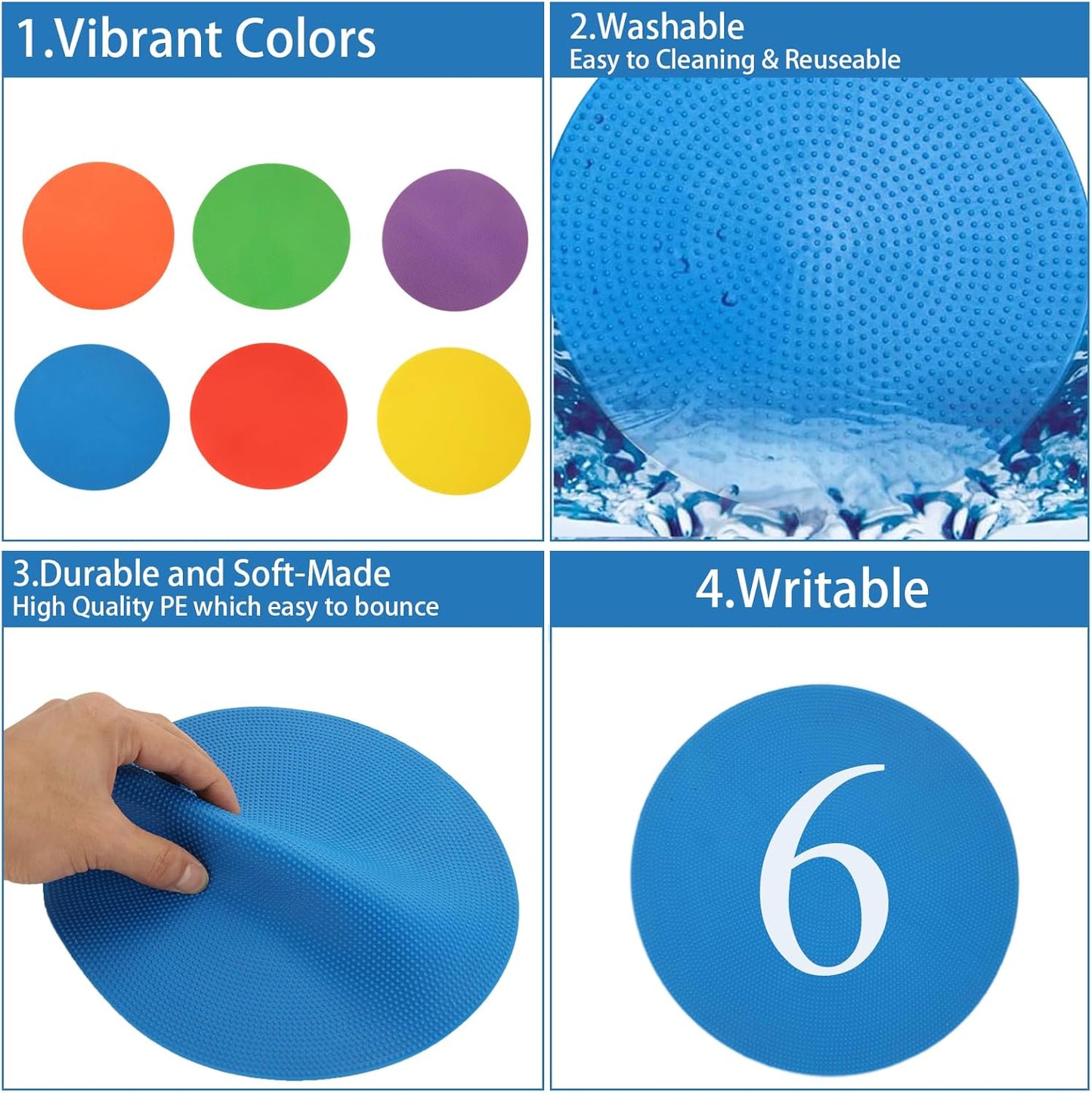 18 PCS 9 Inch Poly Spot Markers Non Slip Flat Field Cones, Spot Floor Dots with Bag, Poly Spots for Gym Floor Exercise Drills, Sports, Games, Speed Agility Training (6 Colors)