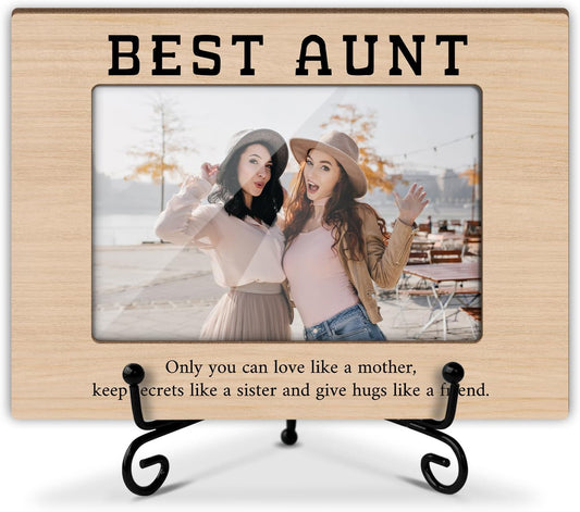 Aunt Picture Frame, Wooden Photo Frame with Stand, Aunt Gifts Birthday Gifts for Women Aunt Auntie Mom, Home Office Desk Decor Photo Frame Tabletop Display -xk24