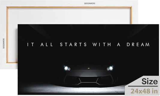 Motivational Wall Art for Office, Super Car Art Canvas, Inspirational Automotive Decor for Lamborghini Sportscar Lovers, Motivational Wall Decor for Office and Home, Car Poster (48 X 24 in)